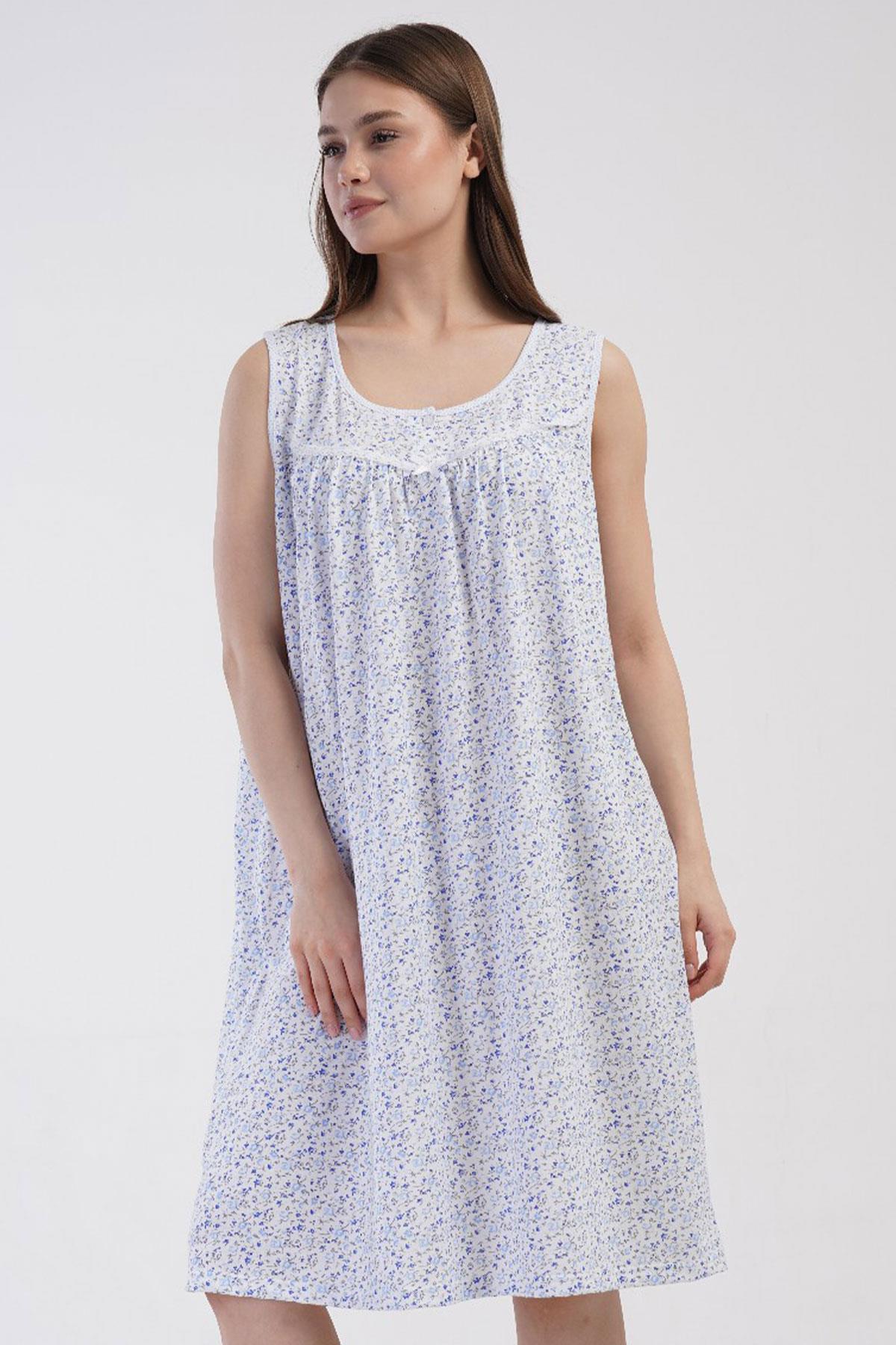 Women's Plus Size Wide Strap Blue 100% COTTON Nightgown C5T7N7O161