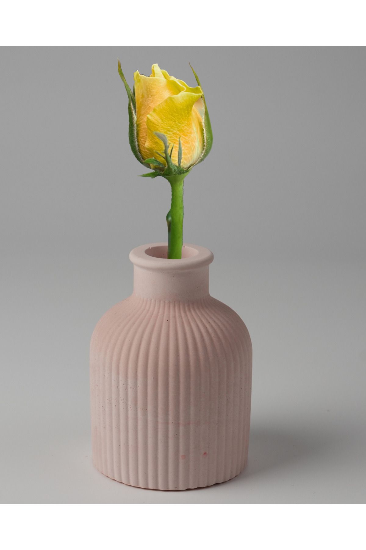 Kaju Creative Dekoratif Beton Vazo Küçük Boy - Çizgi Desenli - 9,5x6,5 - Kuru Çiçek - Dekoratif Çiçek Vazosu