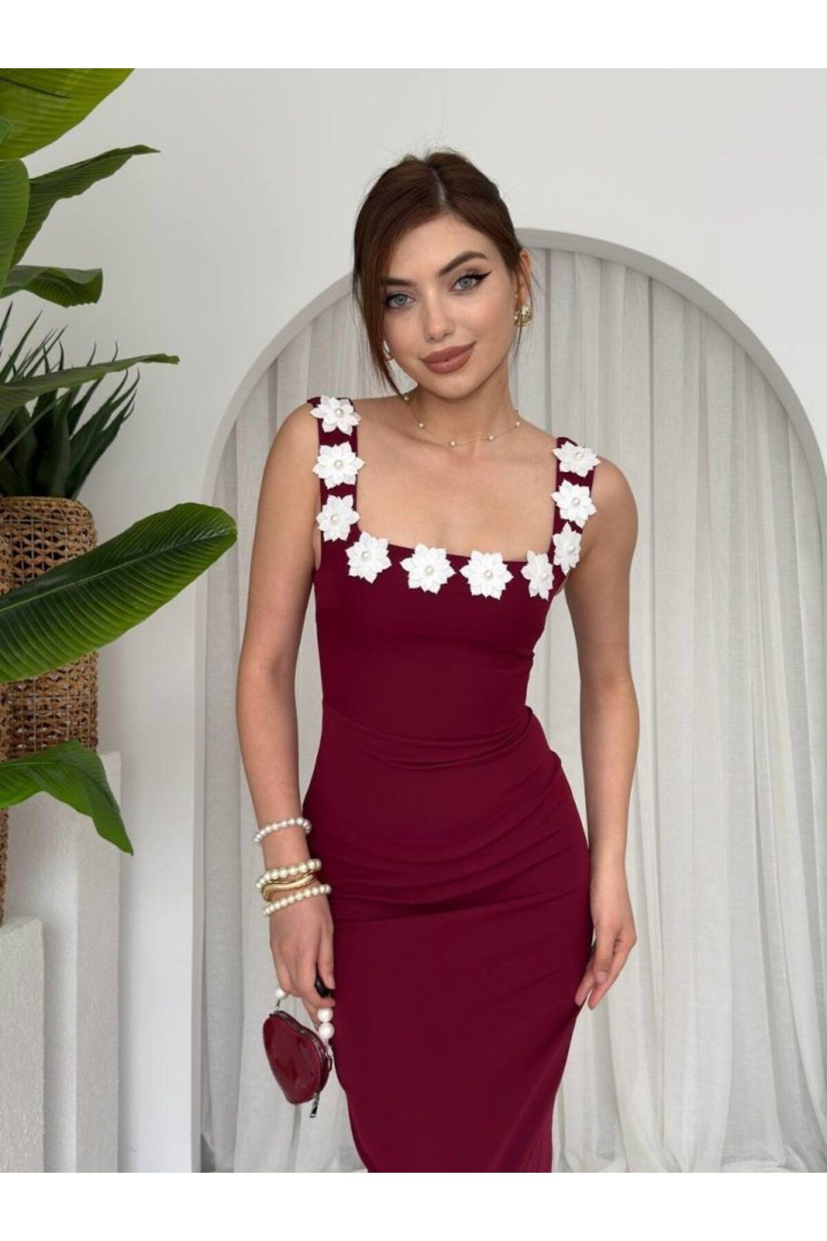 velmorafashion Mıng Çiçek Detaylı Elbise
