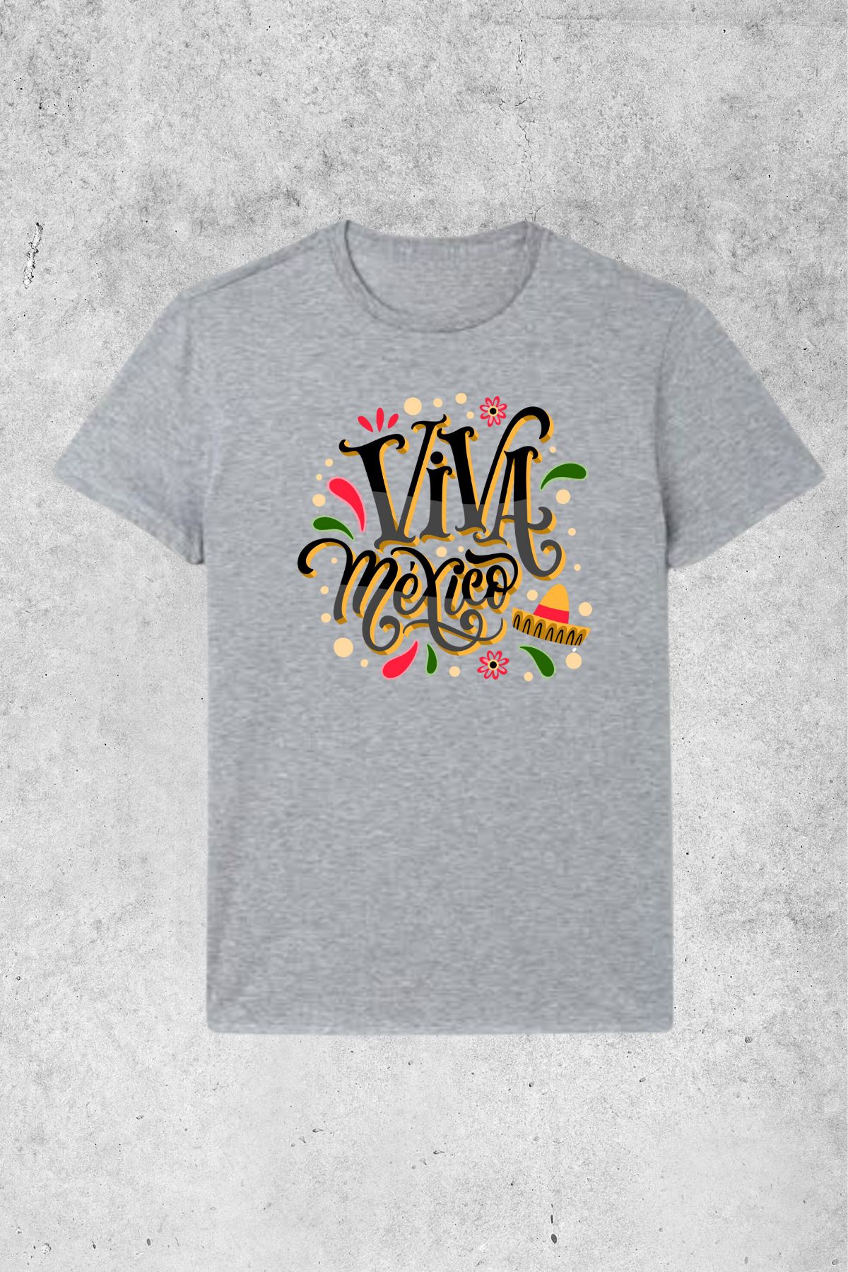 MOLICO Basic unsiex kısa kollu sıfır yaka VİVA MEXİCO baskılı tshirt