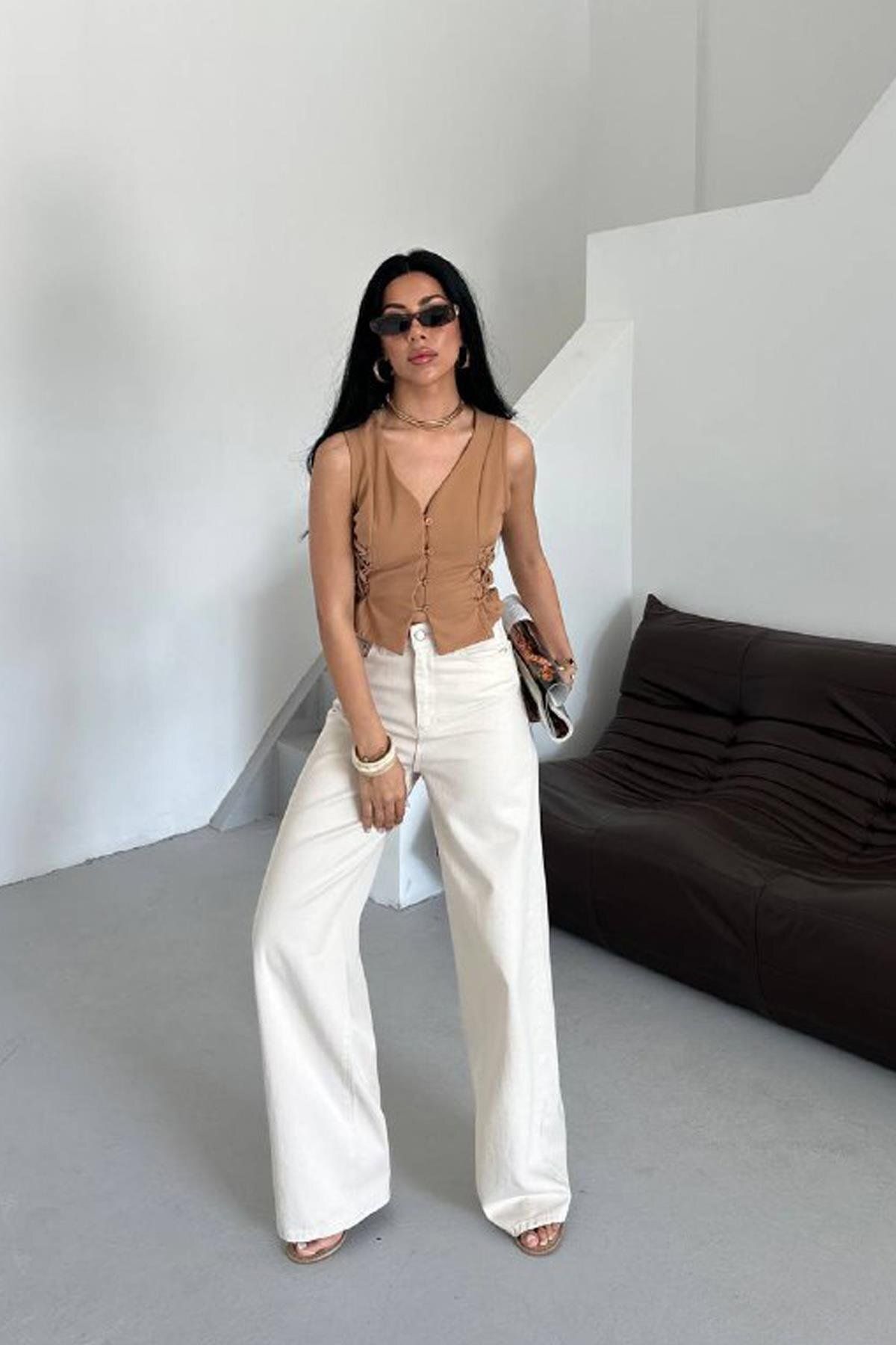 İstangül Butik Ivory Flow Extra Wide Leg Jean