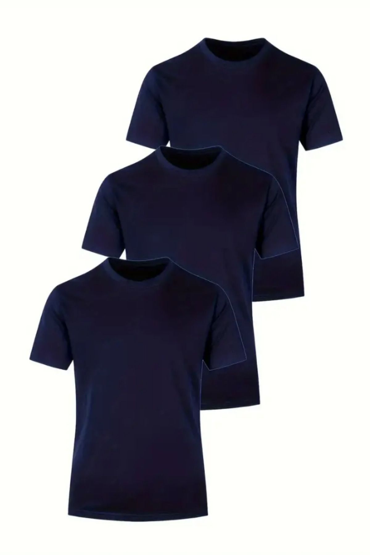 Tarz Cool Erkek Lacivert %100 Pamuk 3 Lü T-shirt Paketi