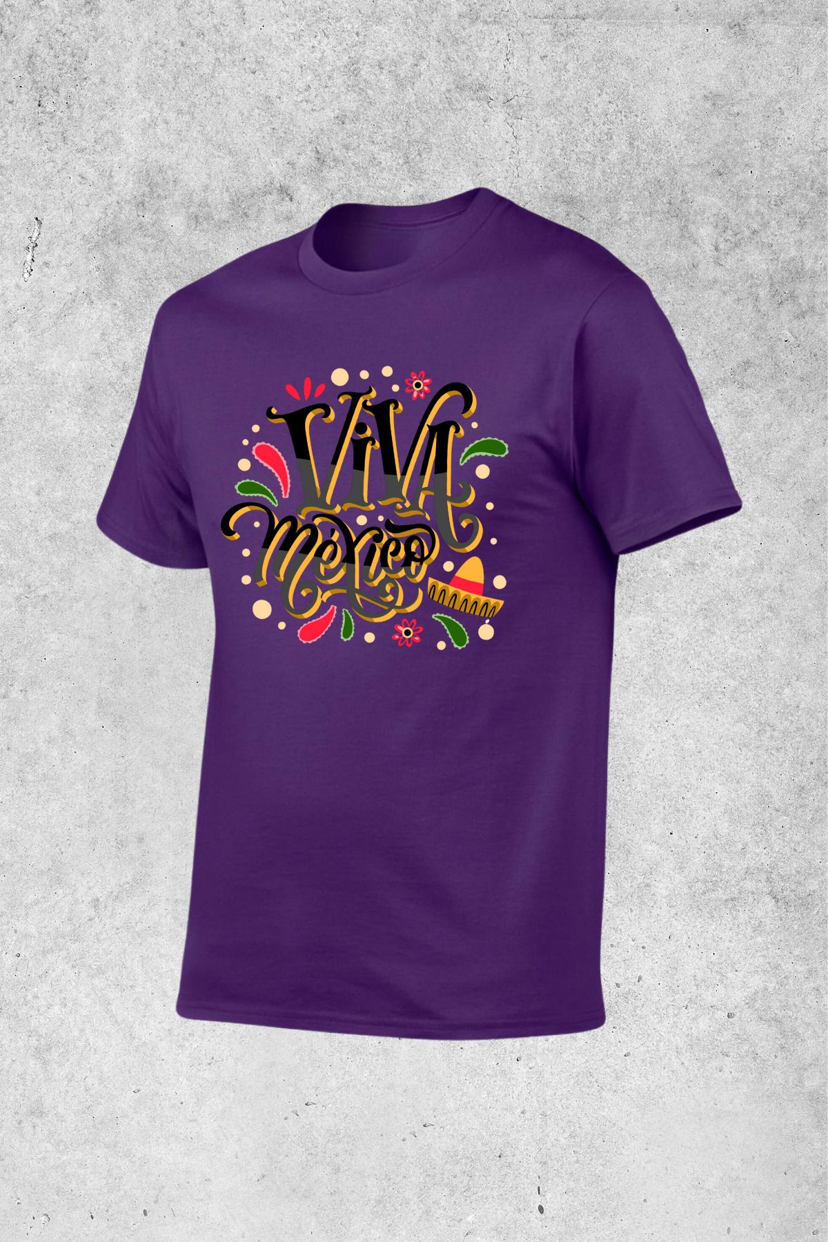 MOLICO Basic unsiex kısa kollu sıfır yaka VİVA MEXİCO baskılı tshirt