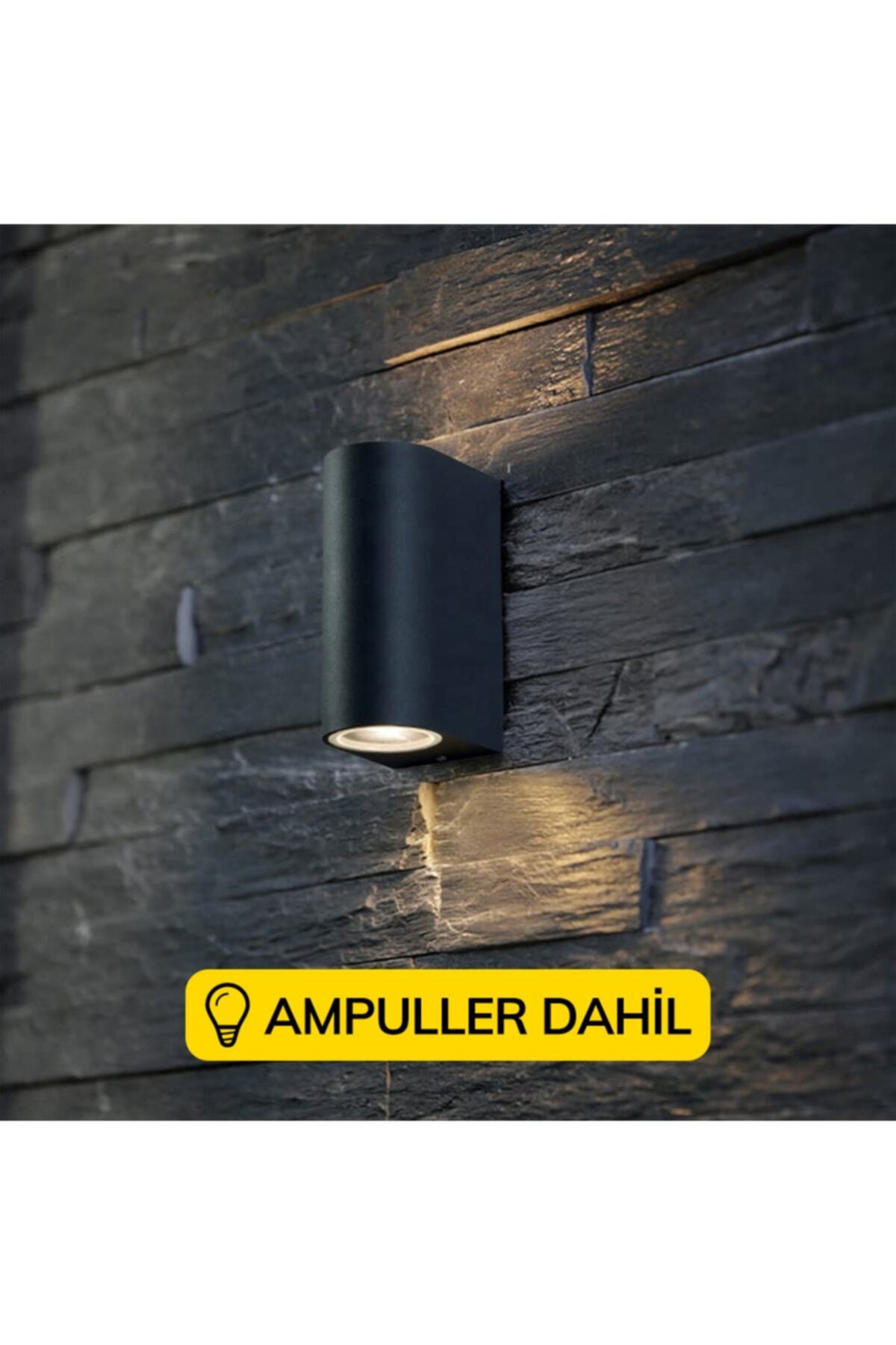 fullreyon Gün Işığı Ledli Siyah Kasa Çift Yönlü Dekoratif Aplik Bahçe Balkon Salon Teras Kamelya Apliği