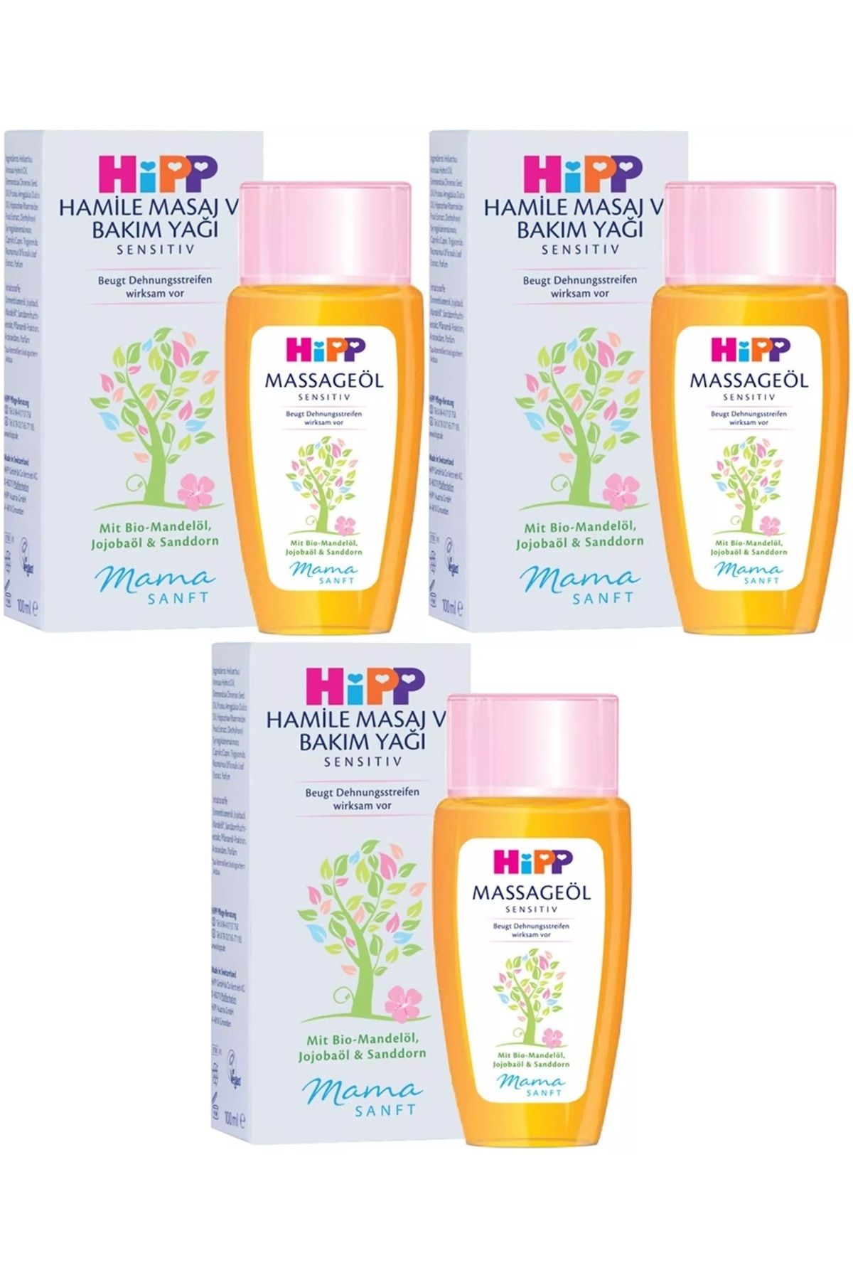 Hipp Mamasanft Hamile Masaj ve Bakım Yağı Sensıtıv 100ML (3 Lü Set)