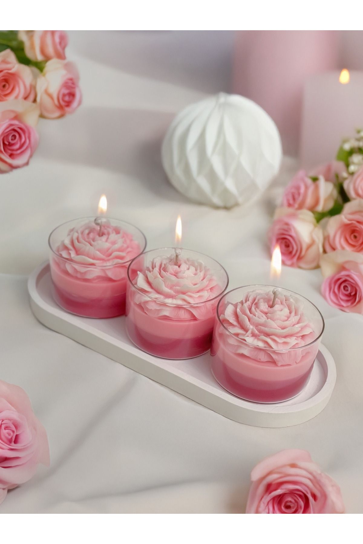 Mia Bella ÜÇLÜ CAM MUMLUK PEMBE (4 parça)