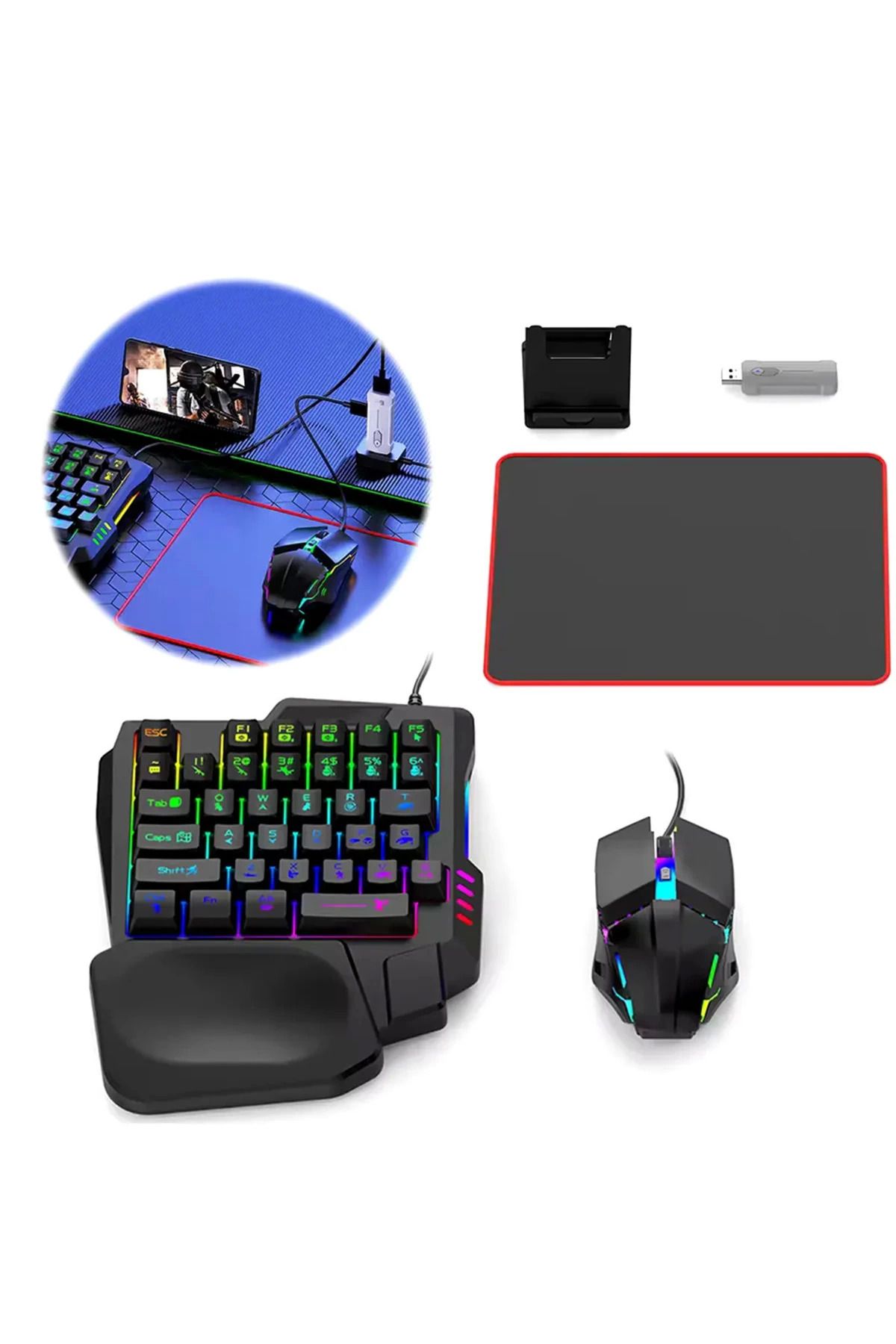 karadağsb Pubg Mobil Oyun Kiti 5In1 Bt5.3 Klavye Mouse Dönüştürücü Seti Pugb Seti