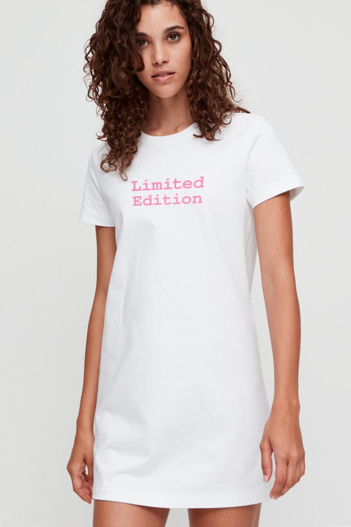 ROCKANDROLL Sınırlı Üretim Beyaz Kısa Kollu Penye T-shirt Elbise