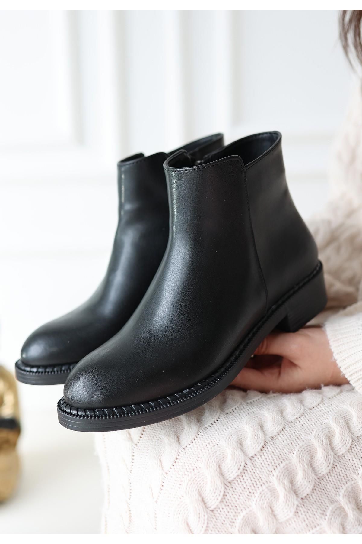 Nil Shoes Moed Siyah Cilt Topuklu Bot