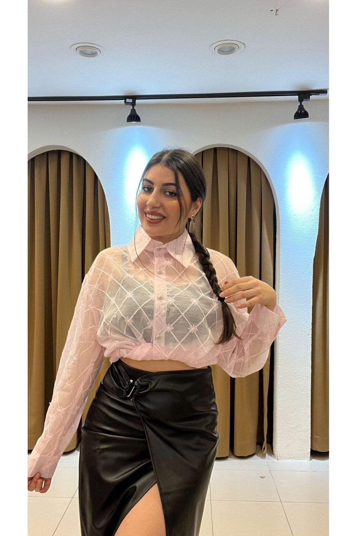 SUNAYBUTİK PEMBE İTHAL GÖMLEK-Standart - Pembe