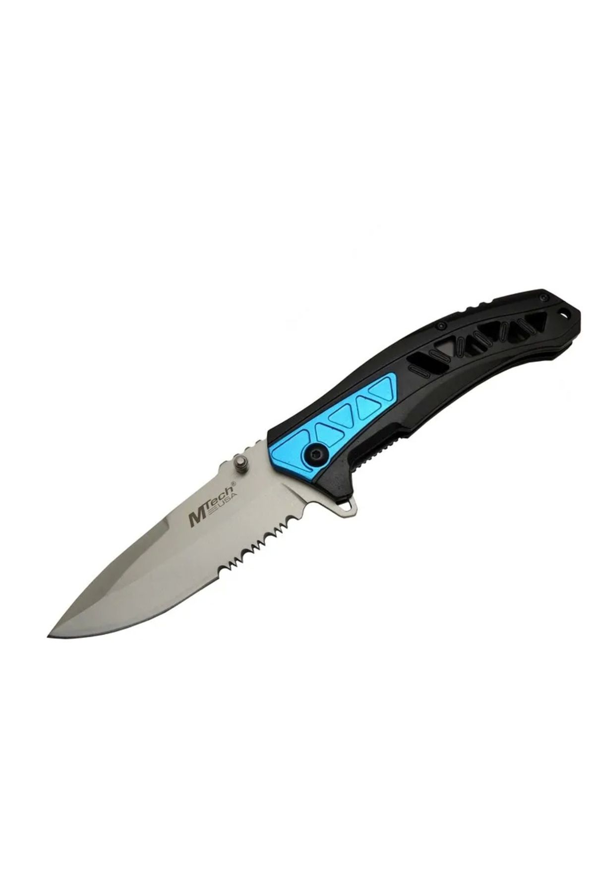 gizmurstore 4193 Mavi Kamp Çakı 21cm - Yarı Otomatik Kemerlikli Testere Detaylı Desenli Sap - GMS5101-7217