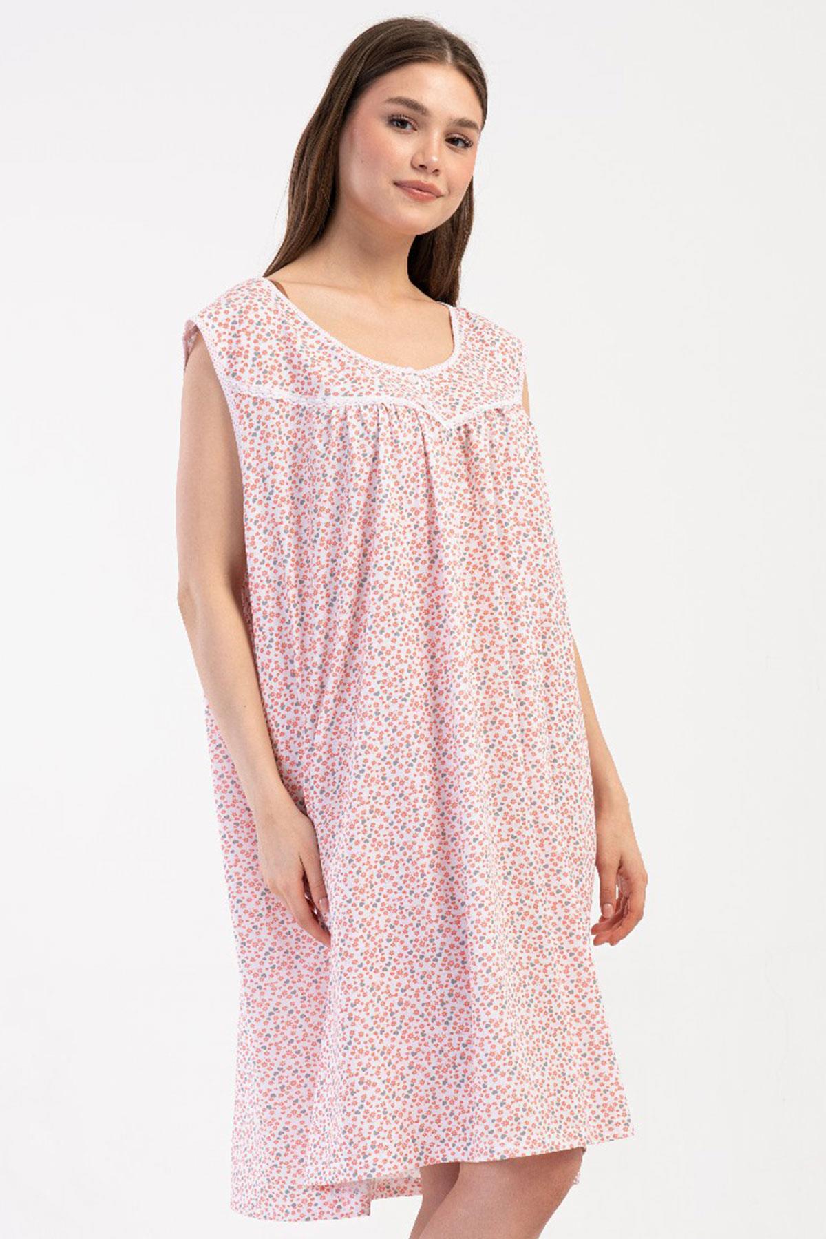 Women's Plus Size Wide Strap Salmon Nightgown 100% Cotton