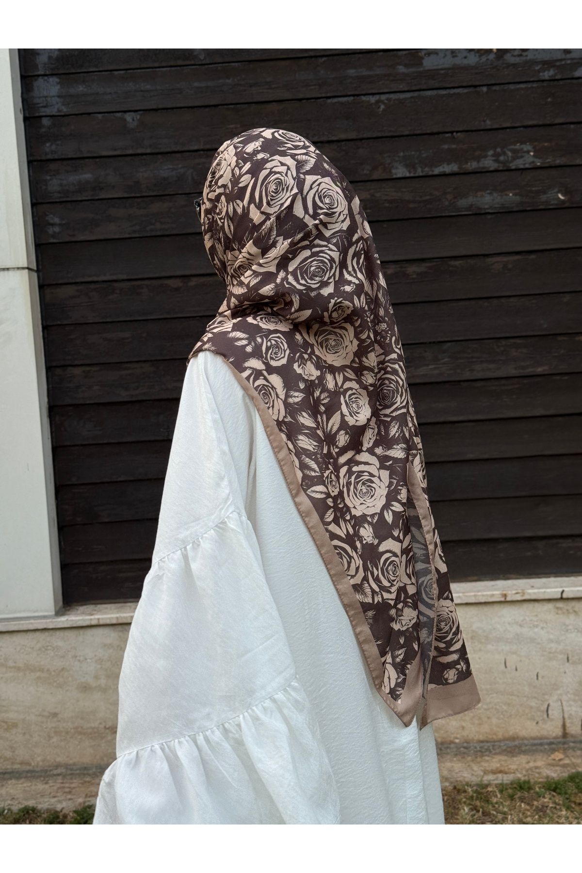 Qalortex Scarf Pamuklu Soft Roza Desen Şal-Vizon