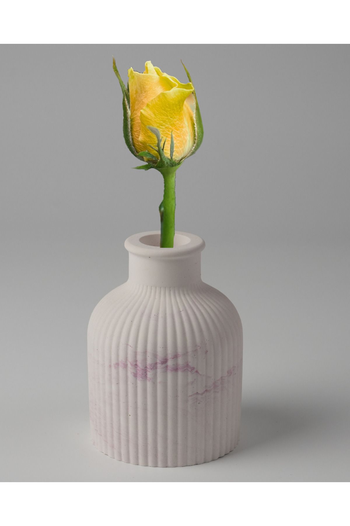 Kaju Creative Dekoratif Beton Vazo Küçük Boy - Çizgi Desenli - 9,5x6,5 - Kuru Çiçek - Dekoratif Çiçek Vazosu