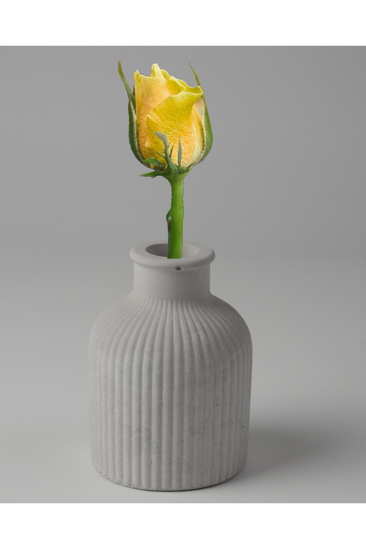 Kaju Creative Dekoratif Beton Vazo Küçük Boy - Çizgi Desenli - 9,5x6,5 - Kuru Çiçek - Dekoratif Çiçek Vazosu