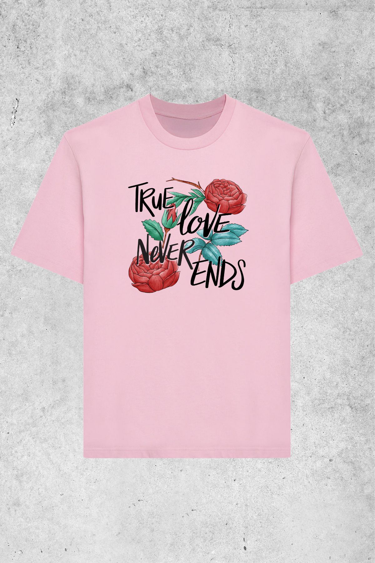 MOLICO BASİC UNISEX kısa kollu sıfır yaka TRUE LOVE baskılı tshirt