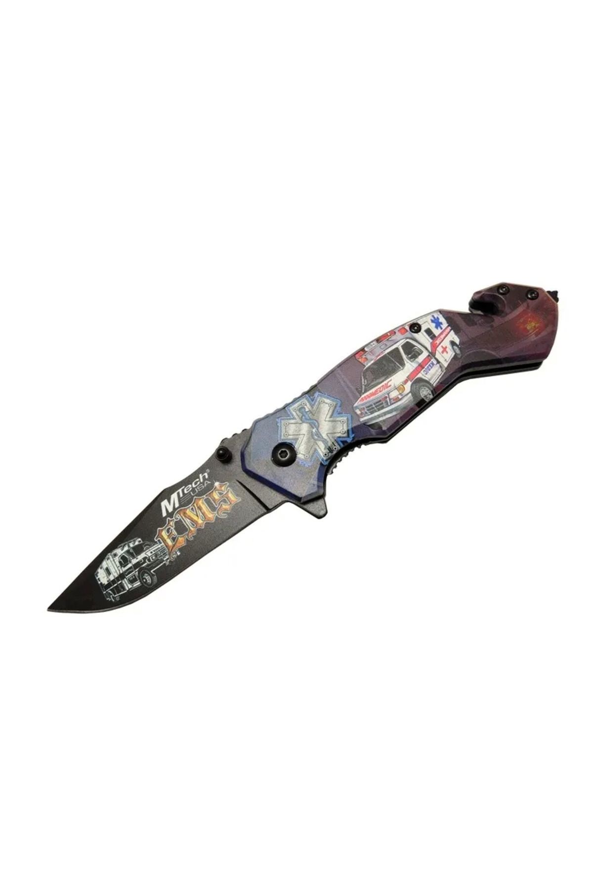 gizmurstore 4 23 5 İlkyardım Kurtarma / Kamp Çakı 20cm - Yarı Otomatik Kemerlikli Cam Kırm - GMS1474-7165