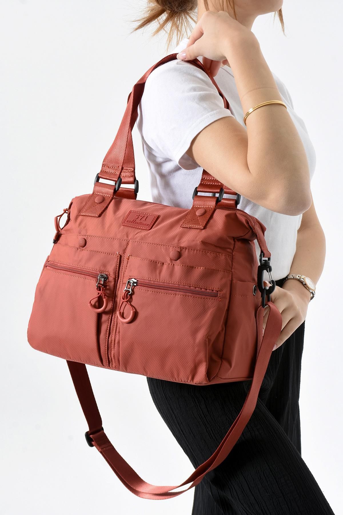 571 Collections Çanta Ultra Hafif Su Geçirmez Çok Cepli Omuz Çantası Kiremit (Model: 571-13-9M)