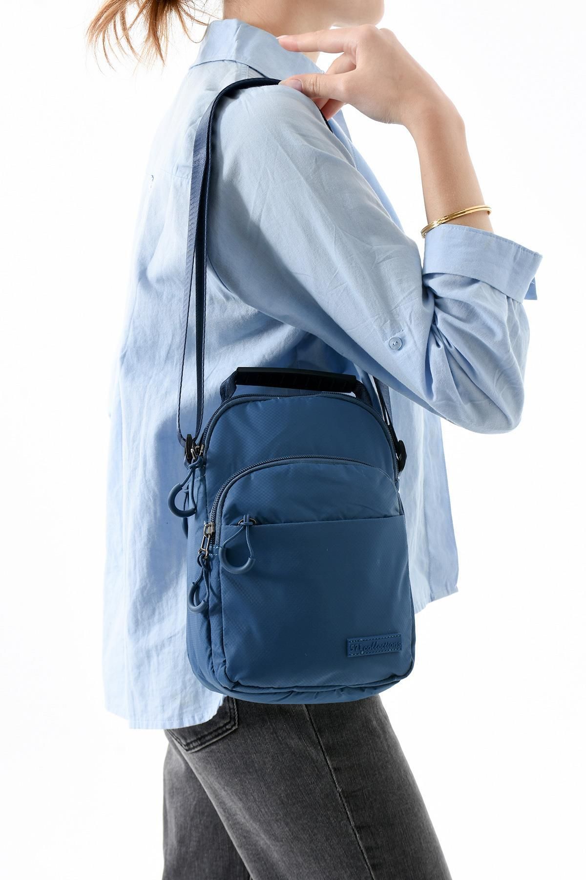 571 Collections Çanta Üç Bölmeli Unisex Göğüs (Bodybag) - El Çantası Mavi (Model: 571-9P)