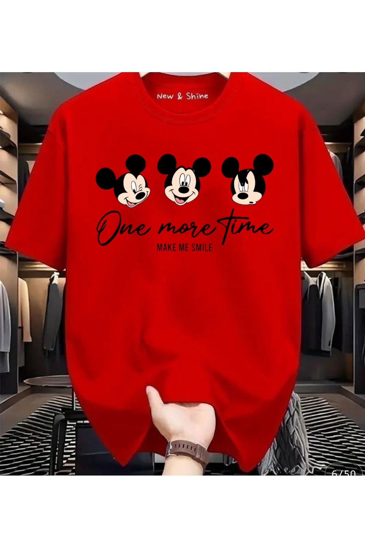 New Shine Mickey Mouse Baskılı Büyük Beden Oversize T-Shirt