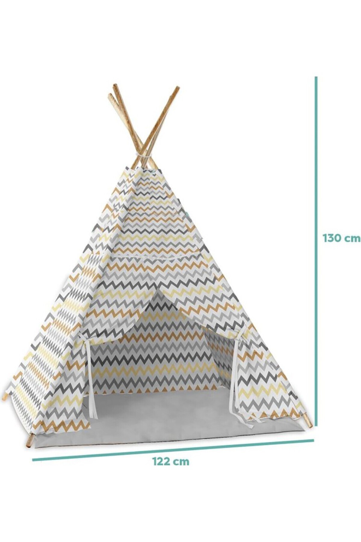 Molie Zikzak Desenli Oyun Çadırı - %100 Pamuk, 75 cm Gürgen Ahşap Direk, Zemin Matı ve Bağlama İpi Seti fotoğrafı 4 (önizleme)