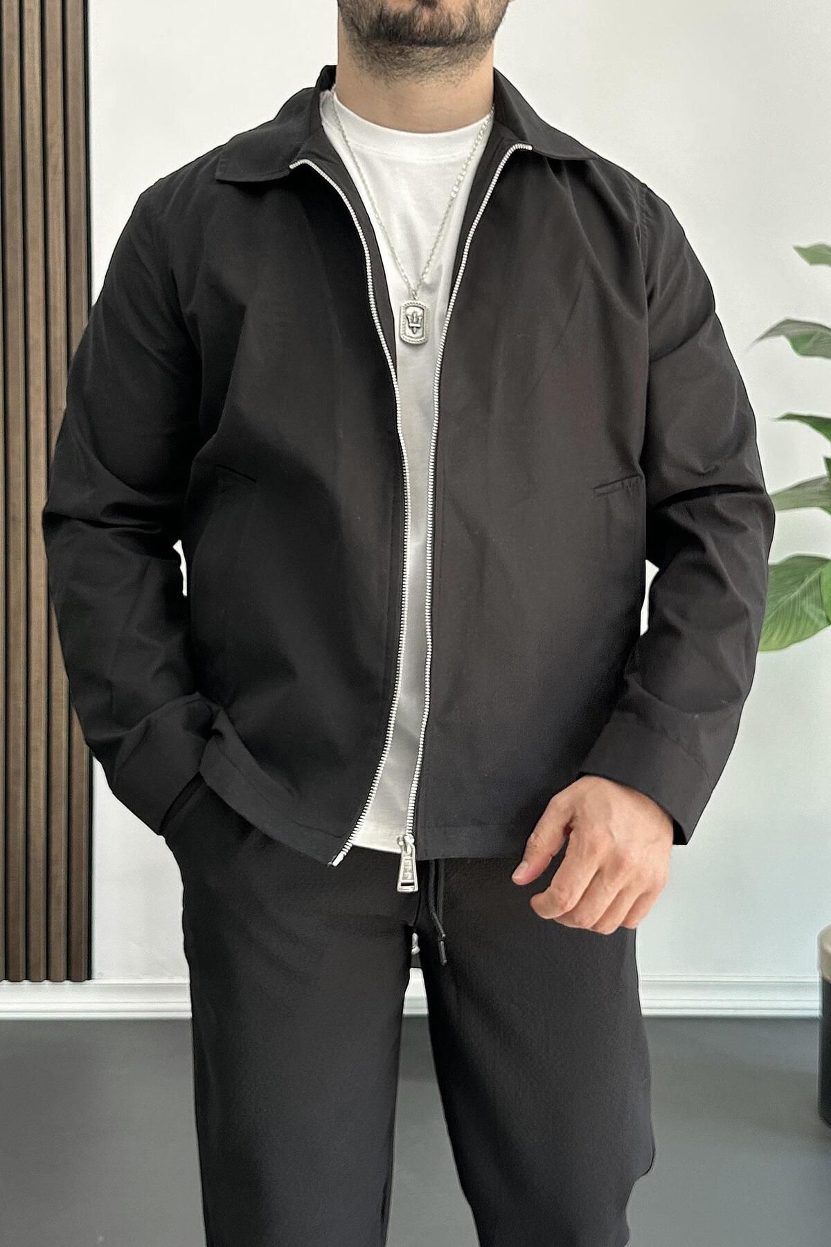 Edwox Erkek Oversize Trenç Ceket Mevsimlik Siyah Edw360