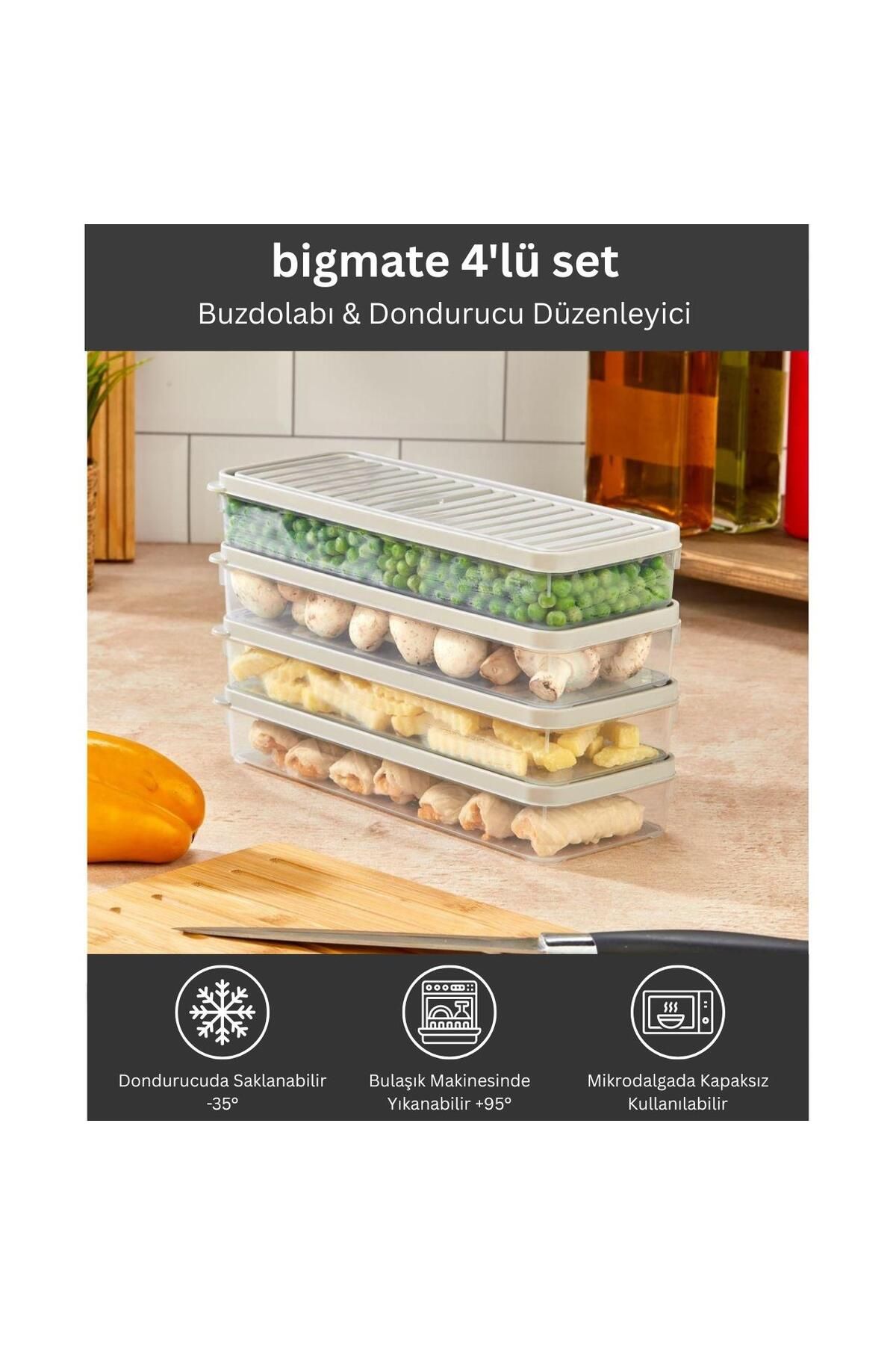 bigmate BGMT1515 4'lü Şeffaf Saklama Kabı 4x1 Lt Mikrodalga Buzdolabı ve Dondurucu Uyumlu Düzenleyic