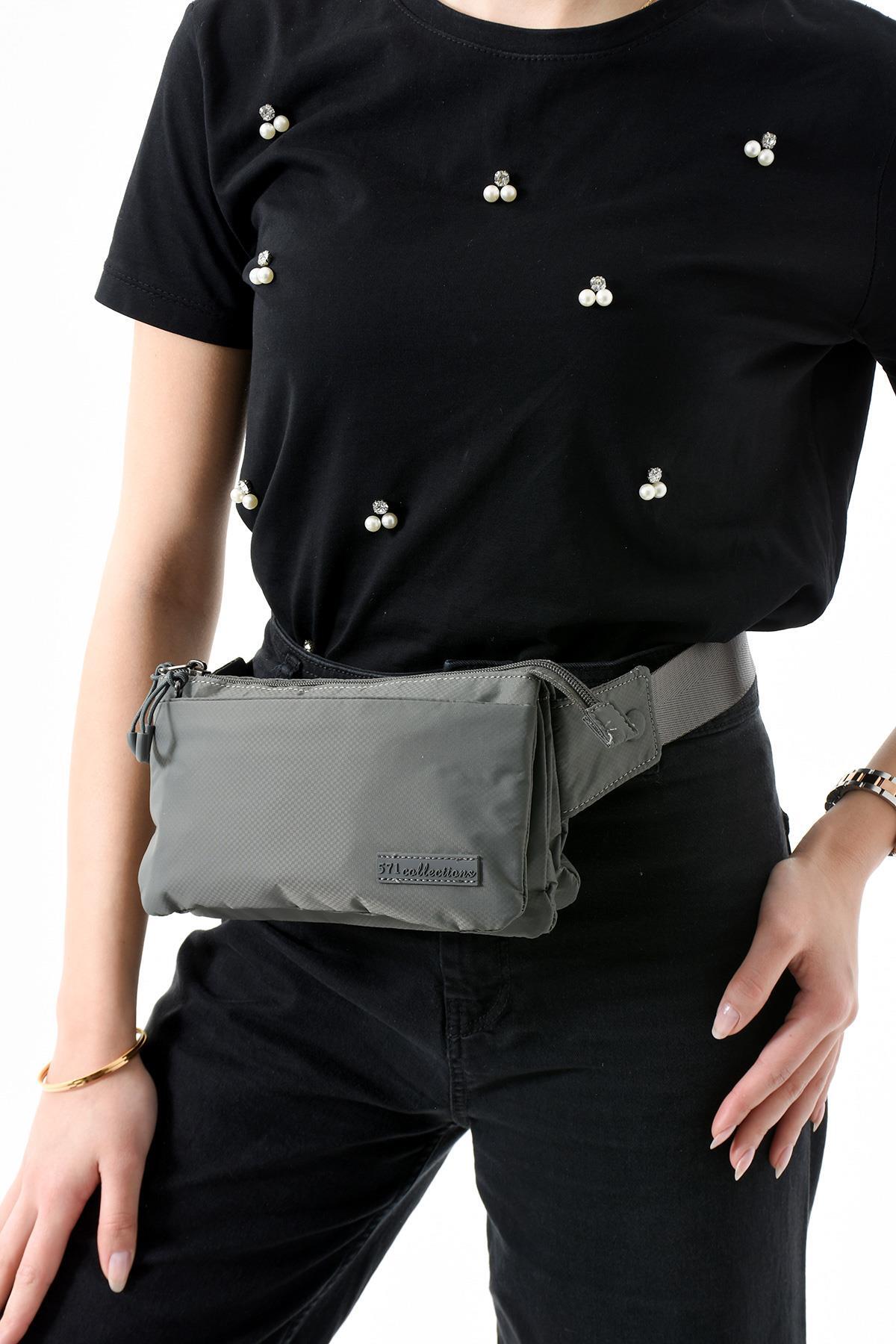 571 Collections Çanta Çok Cepli Bel Çantası Unisex Gri (Model: 571-13-9R) görsel 2
