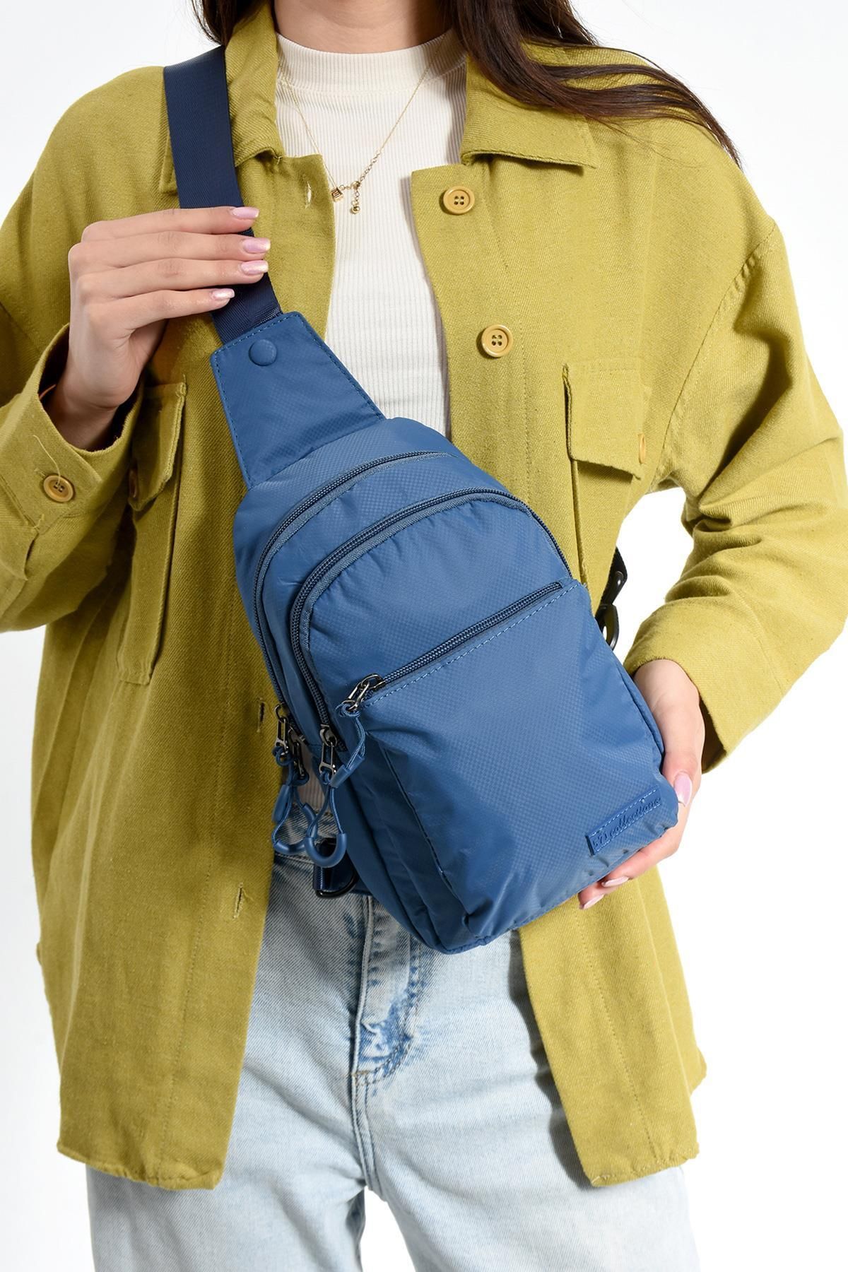 571 Collections Çanta Üç Bölmeli Unisex Göğüs (Bodybag) Çantası Mavi (Model: 571-9N)