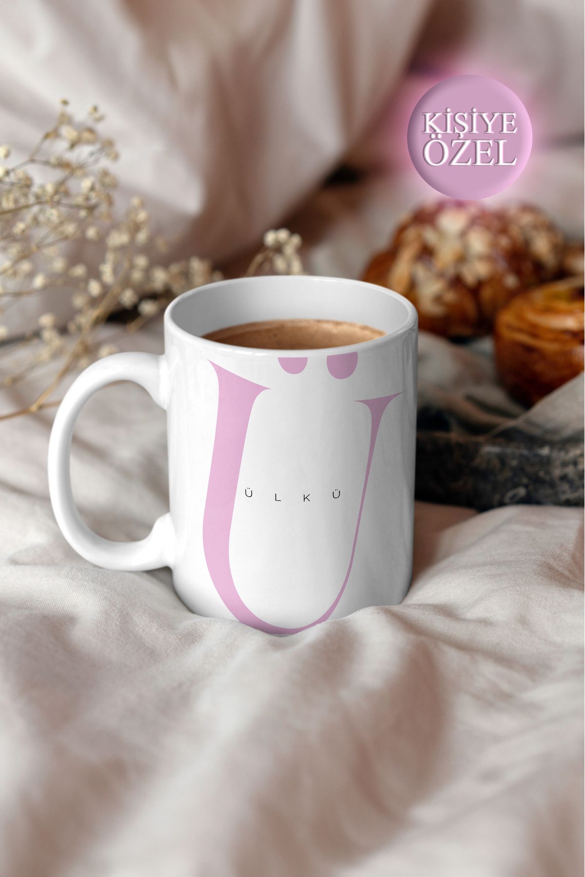 House Gorgeous Kişiye Özel Ü Harfi ve İsim Yazılı Tasarım Kupa Bardak 300 ml