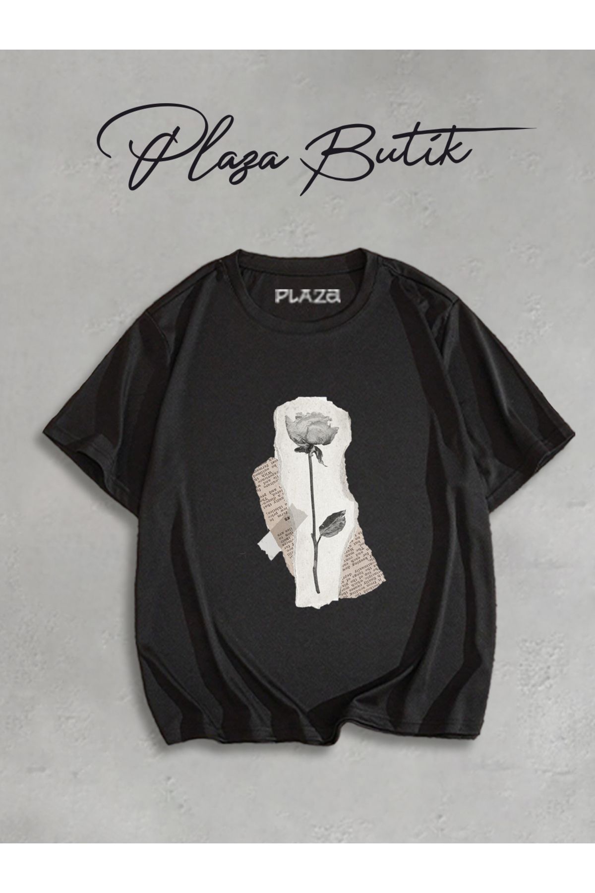 Plaza Butik Rose Baskılı Oversize Tshirt