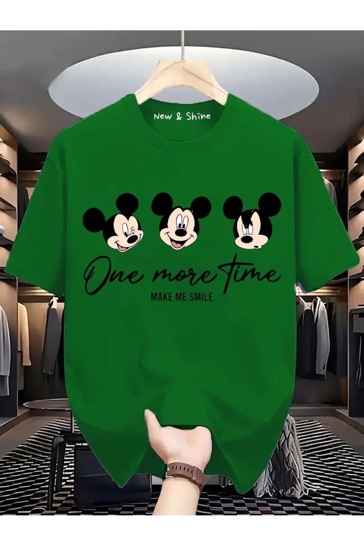 New Shine Mickey Mouse Baskılı Oversize T-Shirt