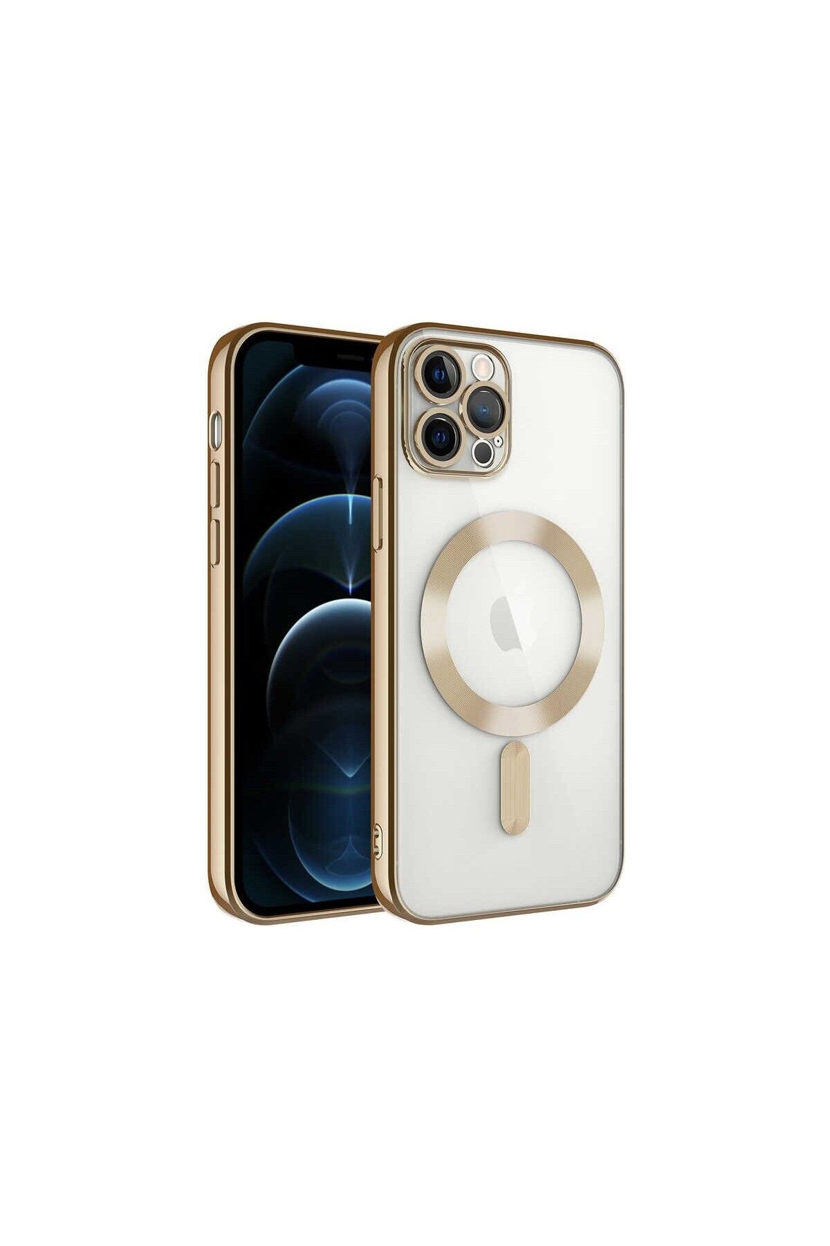 ADAMAN iPhone 12 Pro Max Kılıf Magsafe Uyumlu Lazer Silikon Kılıf - Gold