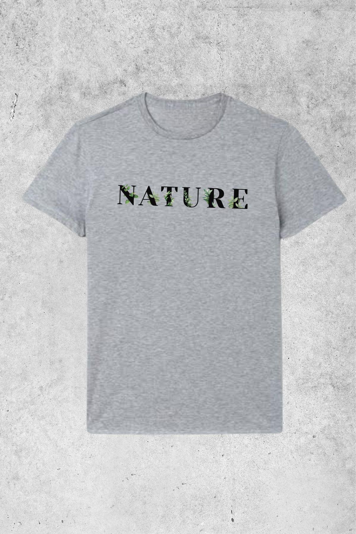 MOLICO Basic unisex sıfır yaka kısa kollu NATURE baskılı tshirt