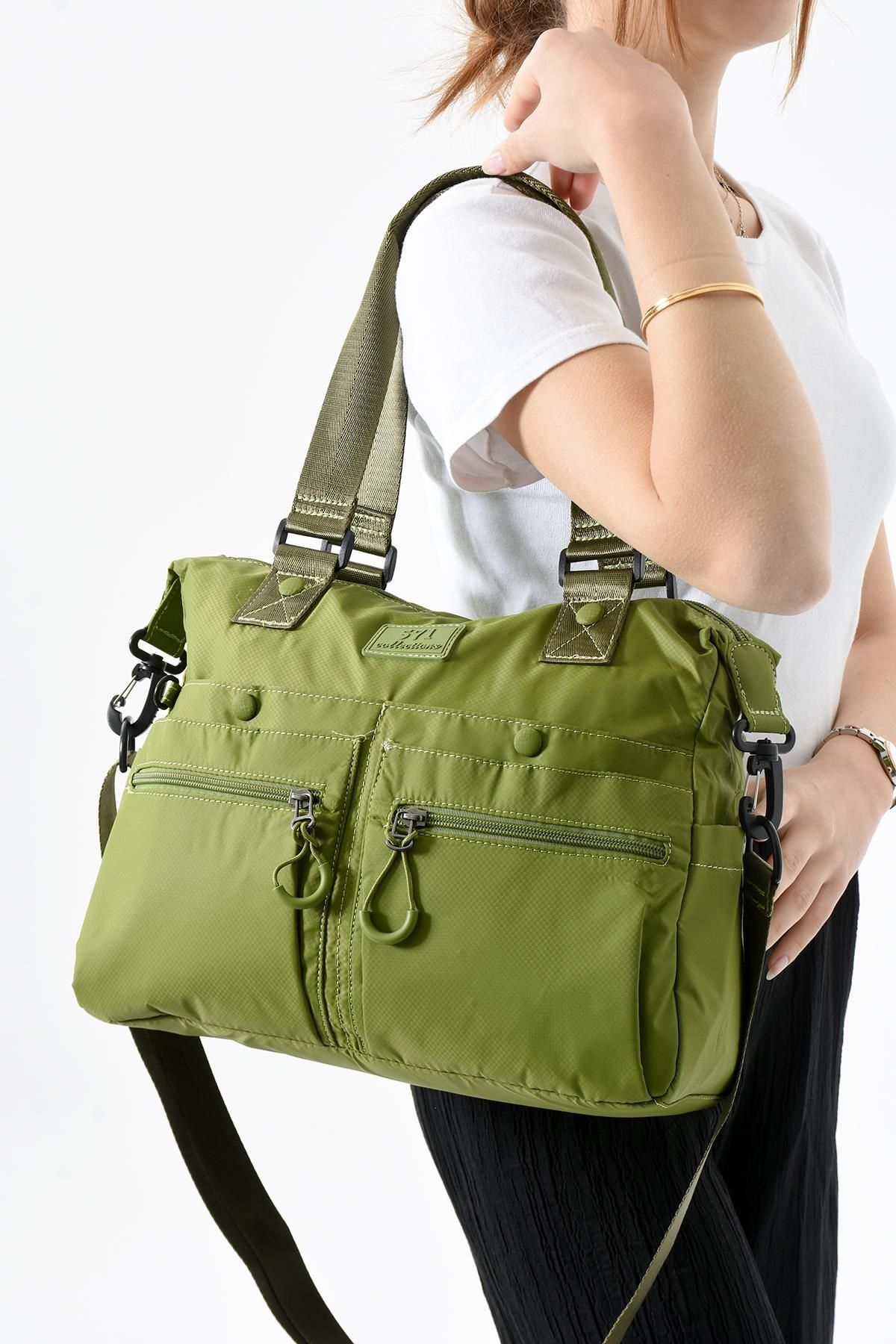 571 Collections Çanta Ultra Hafif Su Geçirmez Çok Cepli Omuz Çantası Açık Yeşil (Model: 571-13-9M)