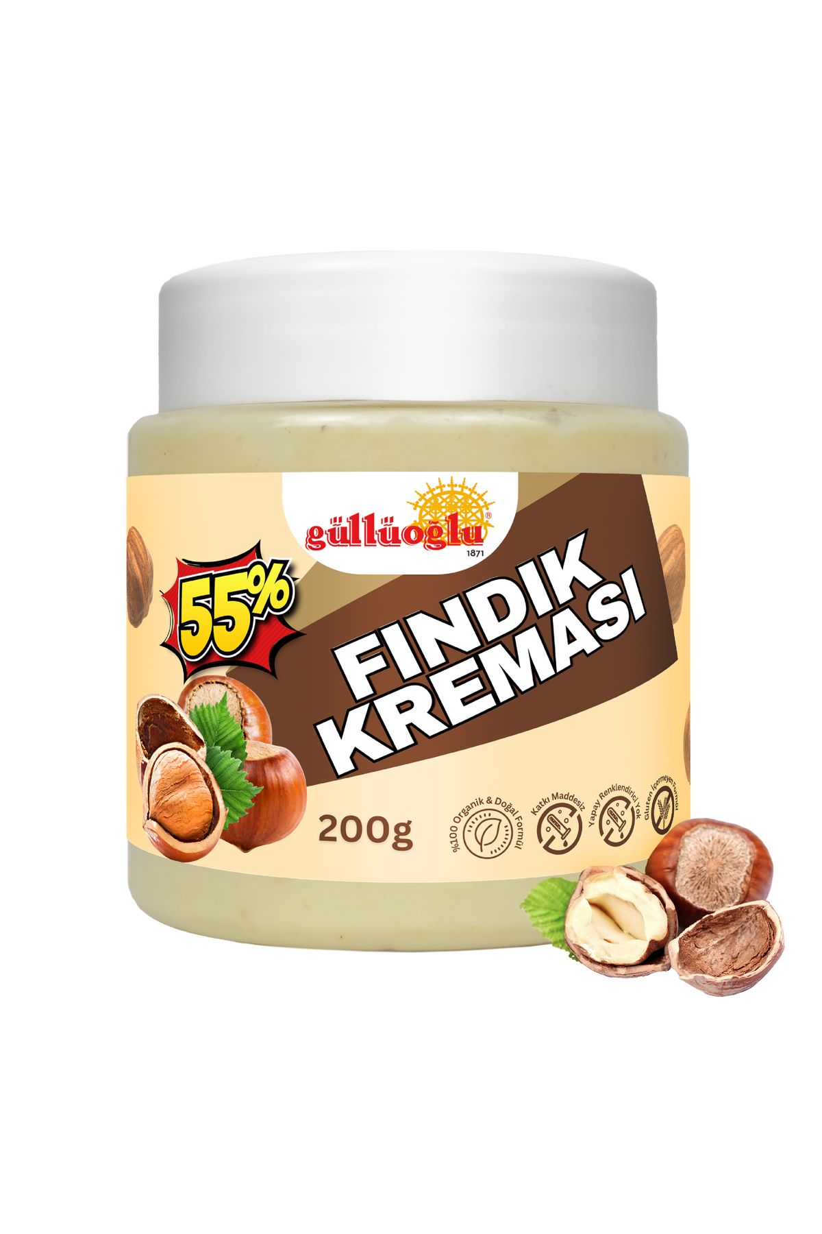 M. Nejat Güllü GÜLLÜOĞLU Fındık Kreması Katkısız %55 Fındık - 200 Gr.
