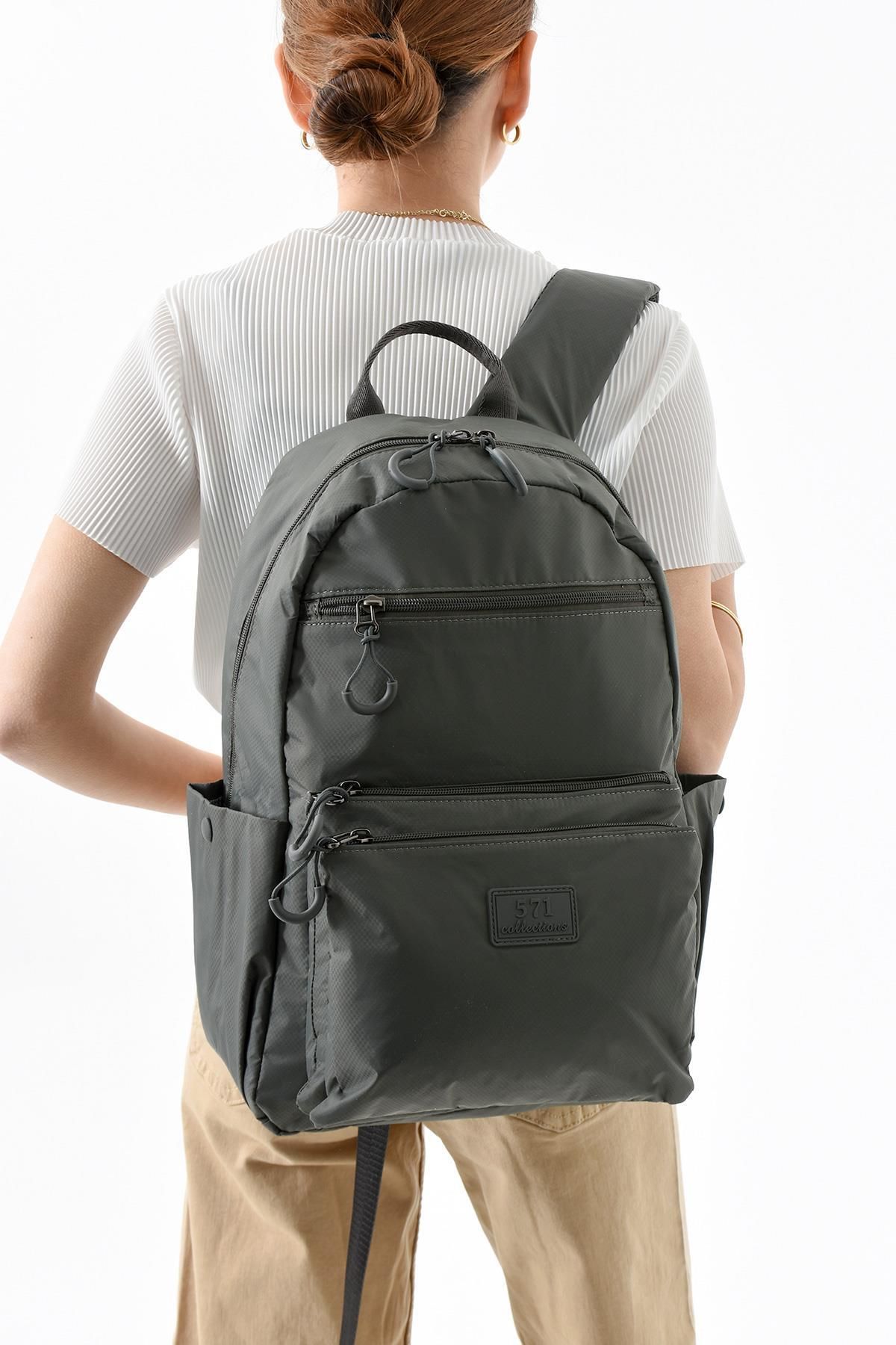 571 Collections Çanta Orta Boy Sırt Çantası Ultra Hafif Çok Cepli Gri (Model:571-13-9B)