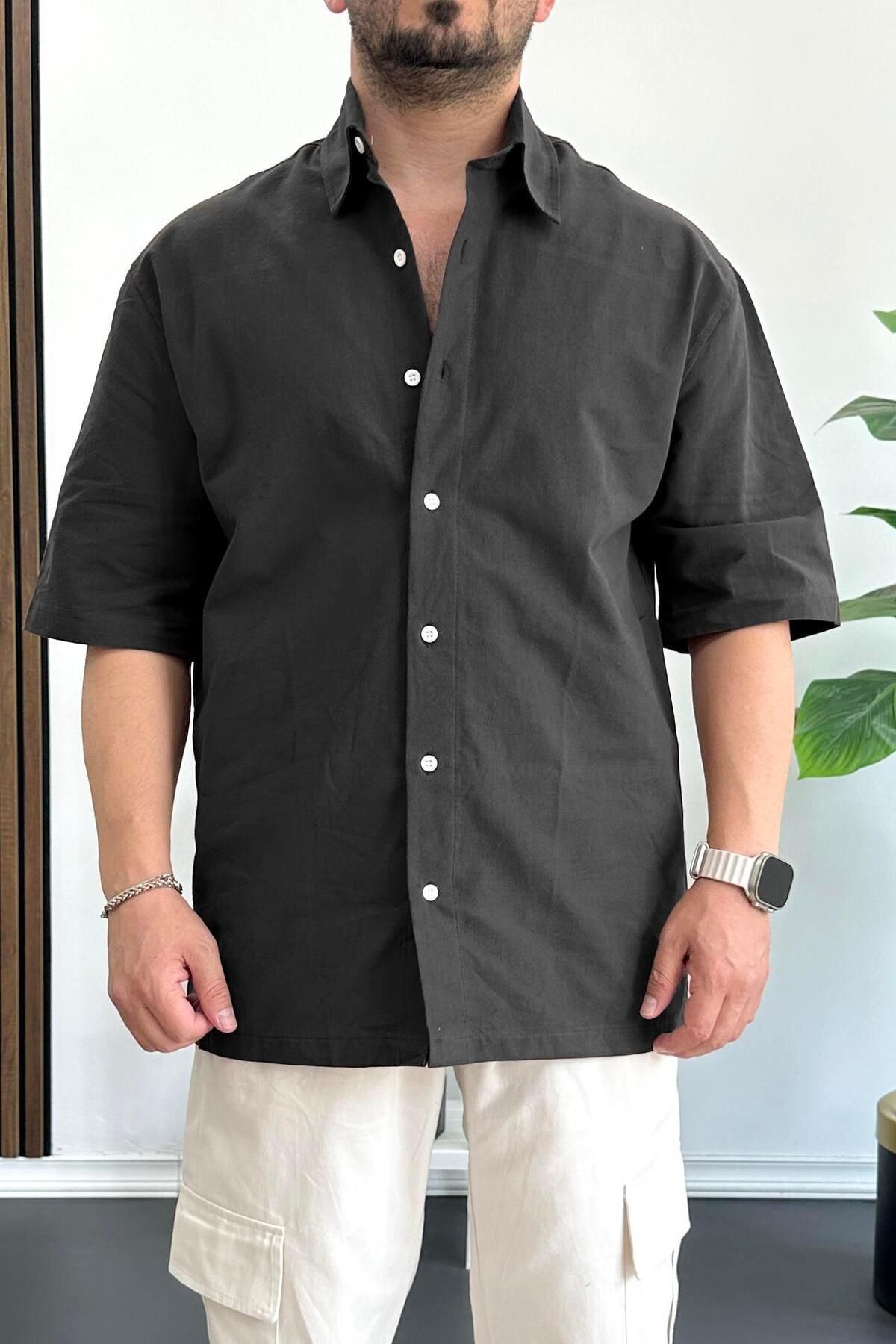 Edwox Erkek Oversize Büyük Kalıp Pamuklu Kumaş Siyah edw363