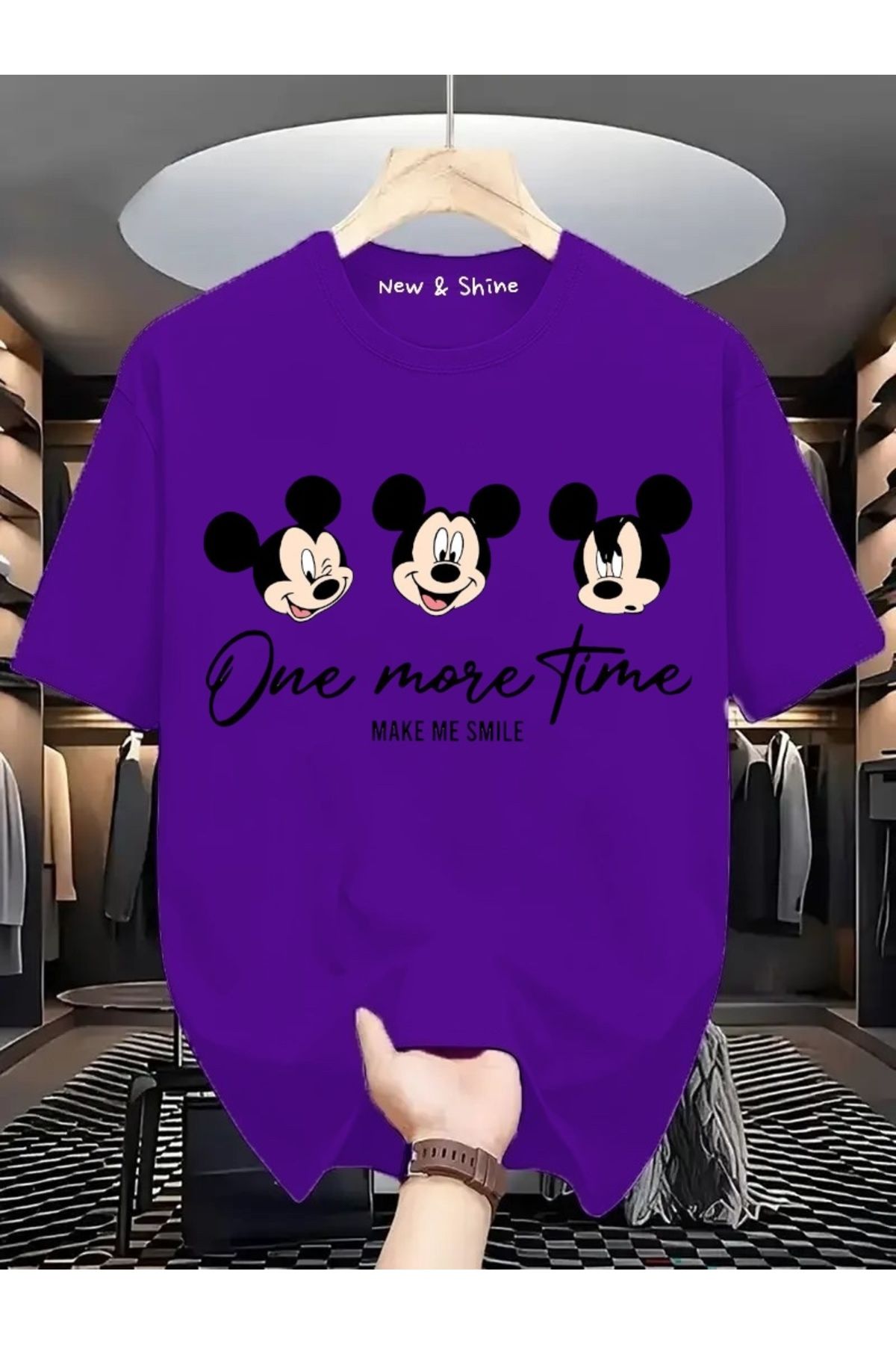 New Shine Mickey Mouse Baskılı Büyük Beden Oversize T-Shirt