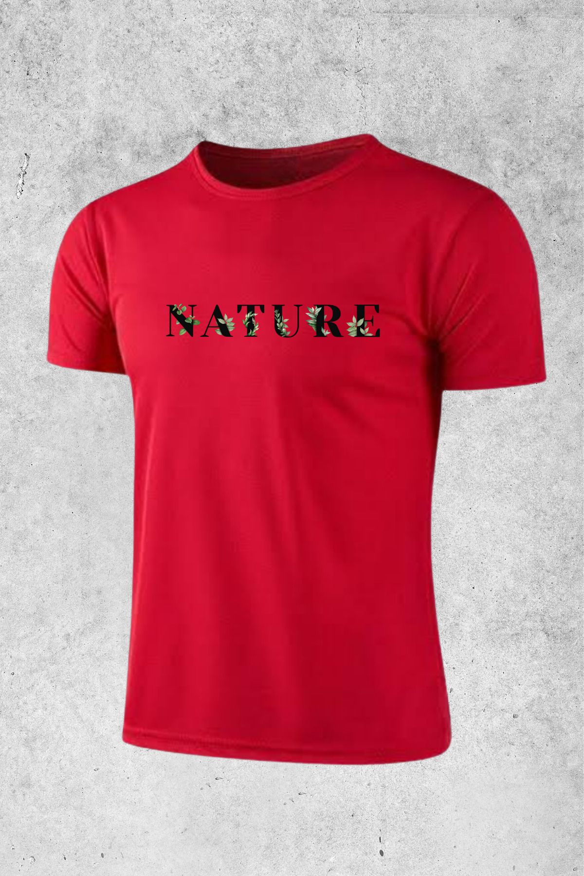 MOLICO Basic unisex sıfır yaka kısa kollu NATURE baskılı tshirt