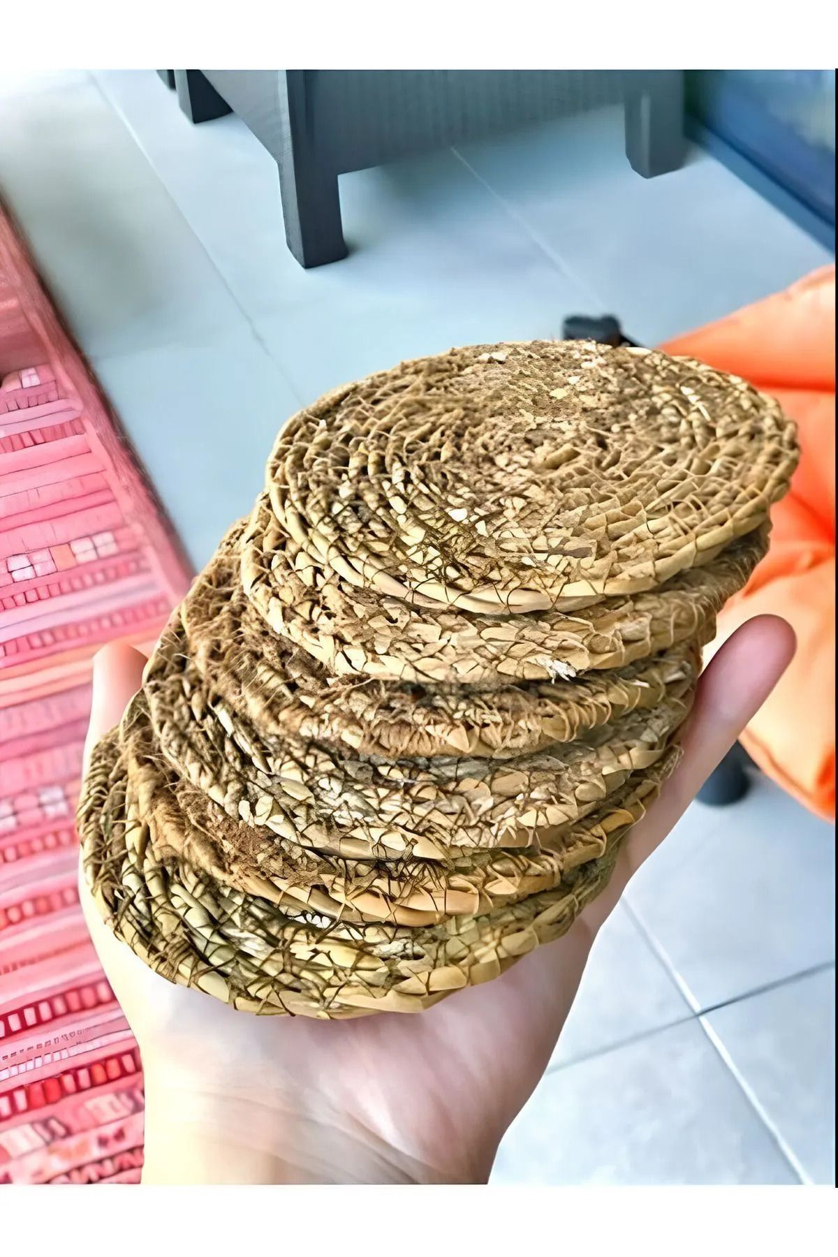 HOBİ 6 adet %100 Doğal Hasır El Örmesi Bardak, Kupa, Mum Altlığı Yuvarlak 10 cm Hasır Çay Kahve Altlığı