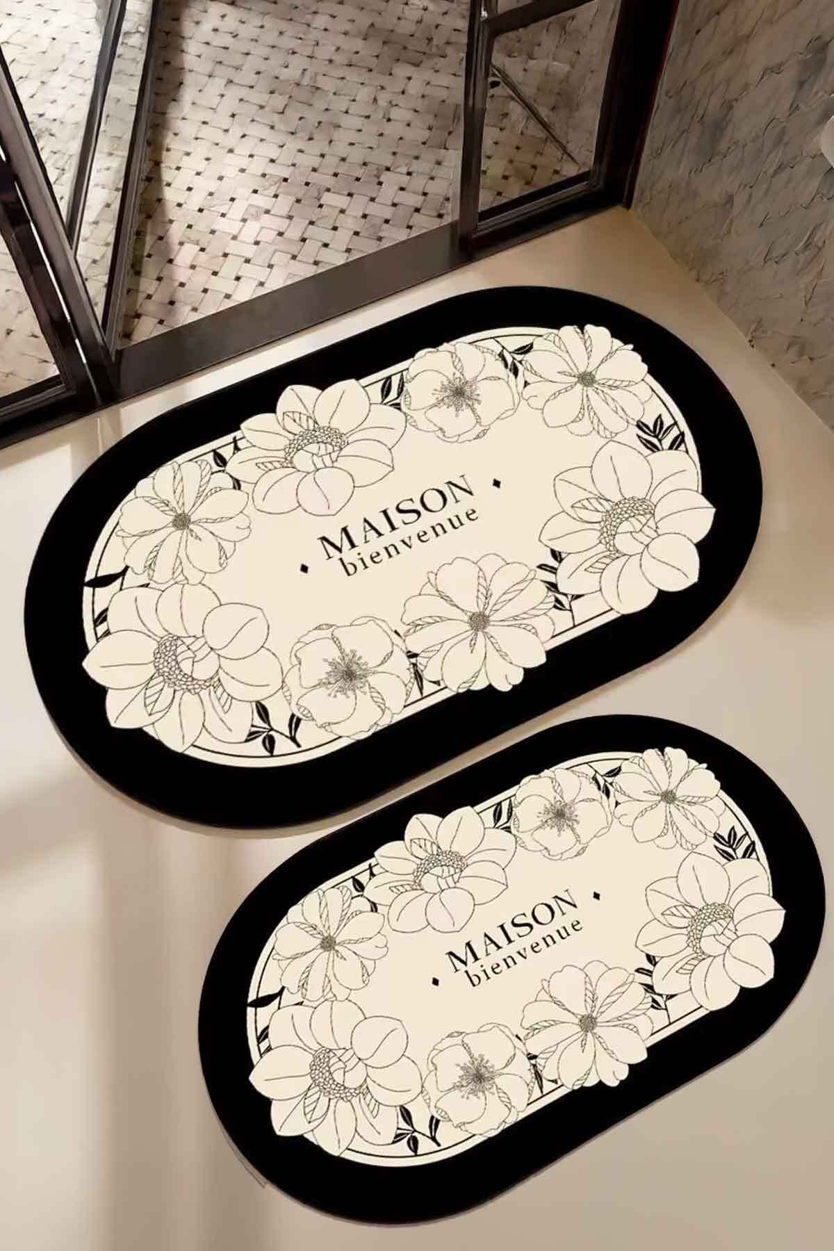 Decomia Home Dijital Kaymaz Yıkanabilir İkili Modern Banyo Paspası Banyo Halısı Banyo Dekor (40x60+60x90 cm)