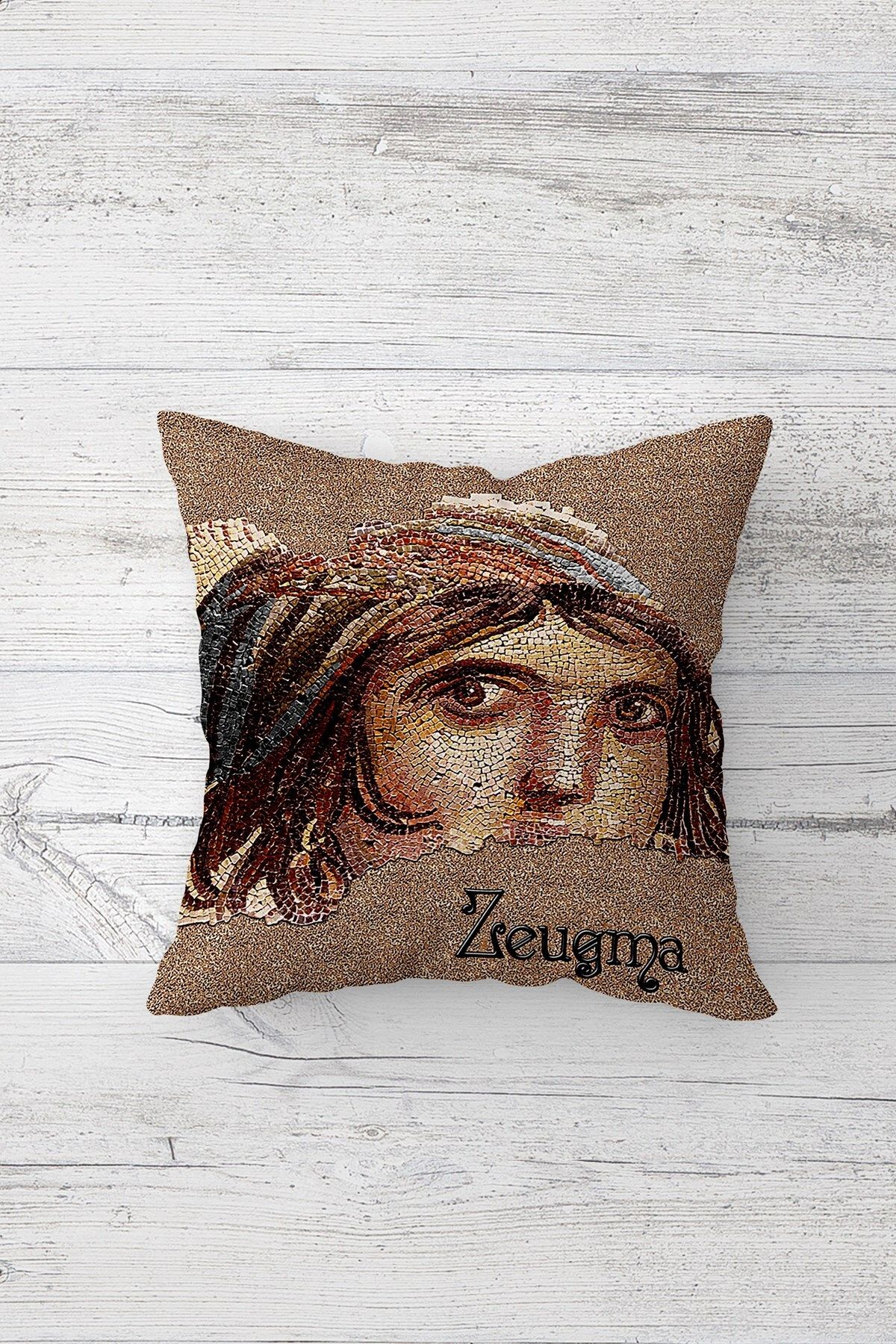 farbala Zeugma Mozaik Desenli Çift Tarafı Baskılı Gizli Fermuarlı Yastık Kılıfı Kırlent Kılıfı