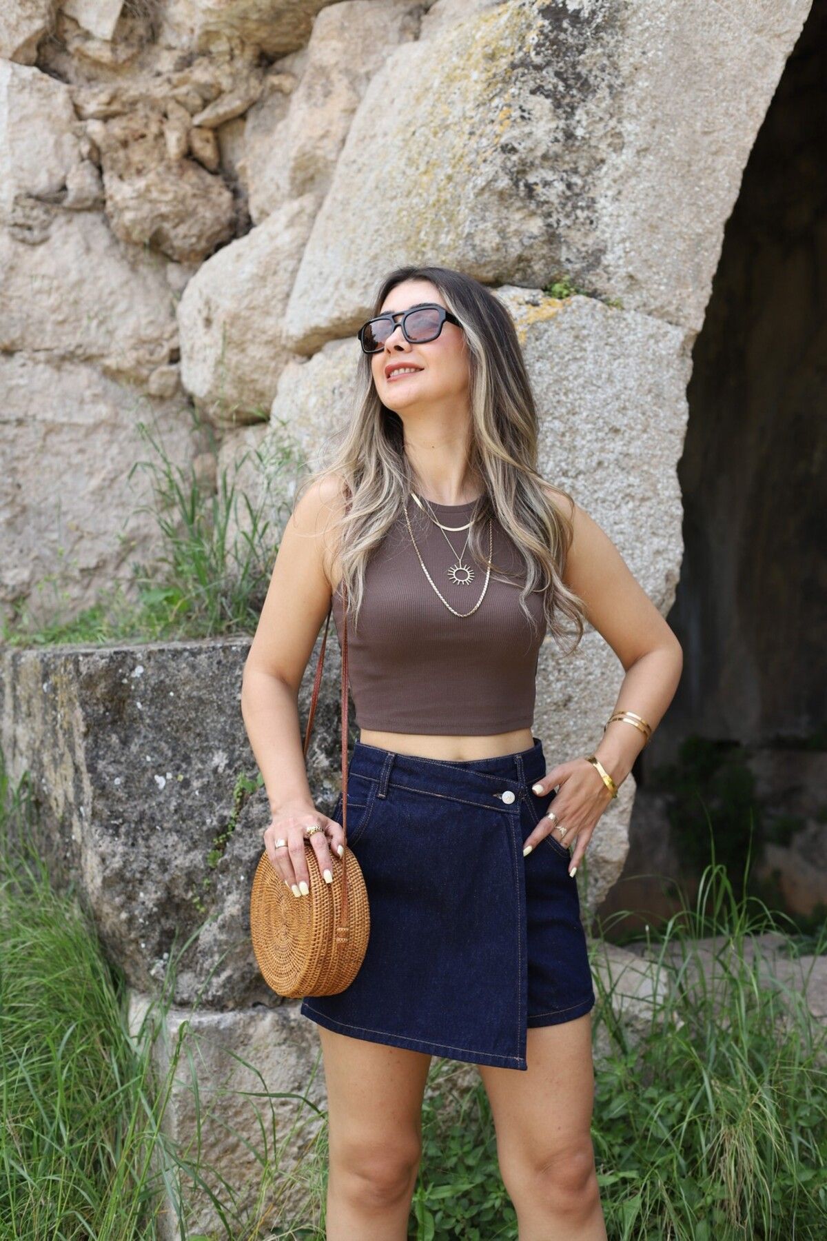 bytugcekaya Kahve Halter Yaka Fitilli Crop