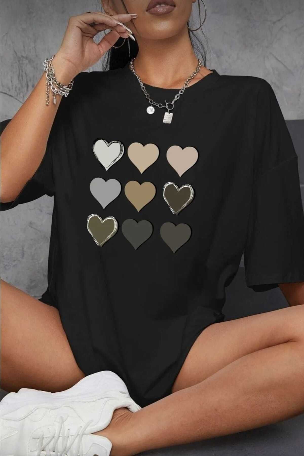 TekTarzz Unısex Kalp Baskılı Tshirt