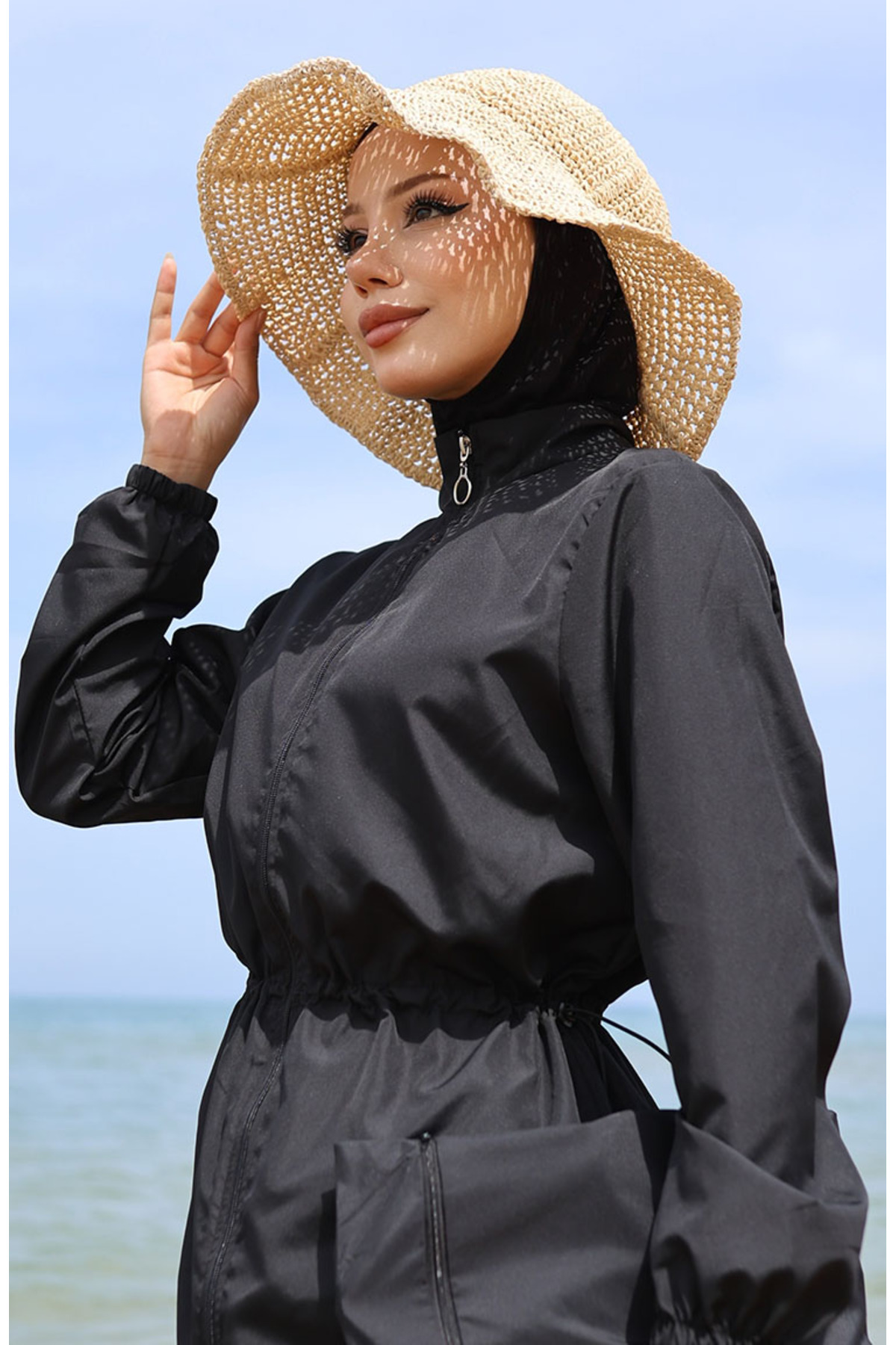 sefamerve-Hijab Hijab-Badeanzug mit elastischer Taille und Tasche 5035-02 Schwarz 3