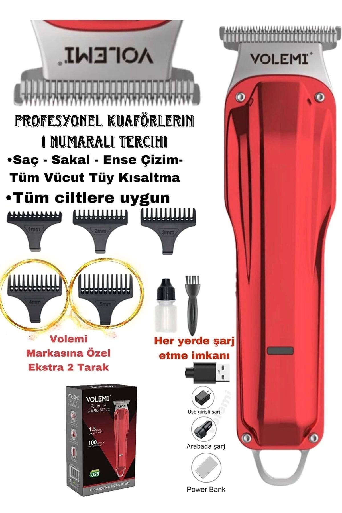 teknotrust V-0085b Saç Sakal Ense Çizim Lazer Öncesi Kişisel Bakım Unisex Tıraş Makinesi