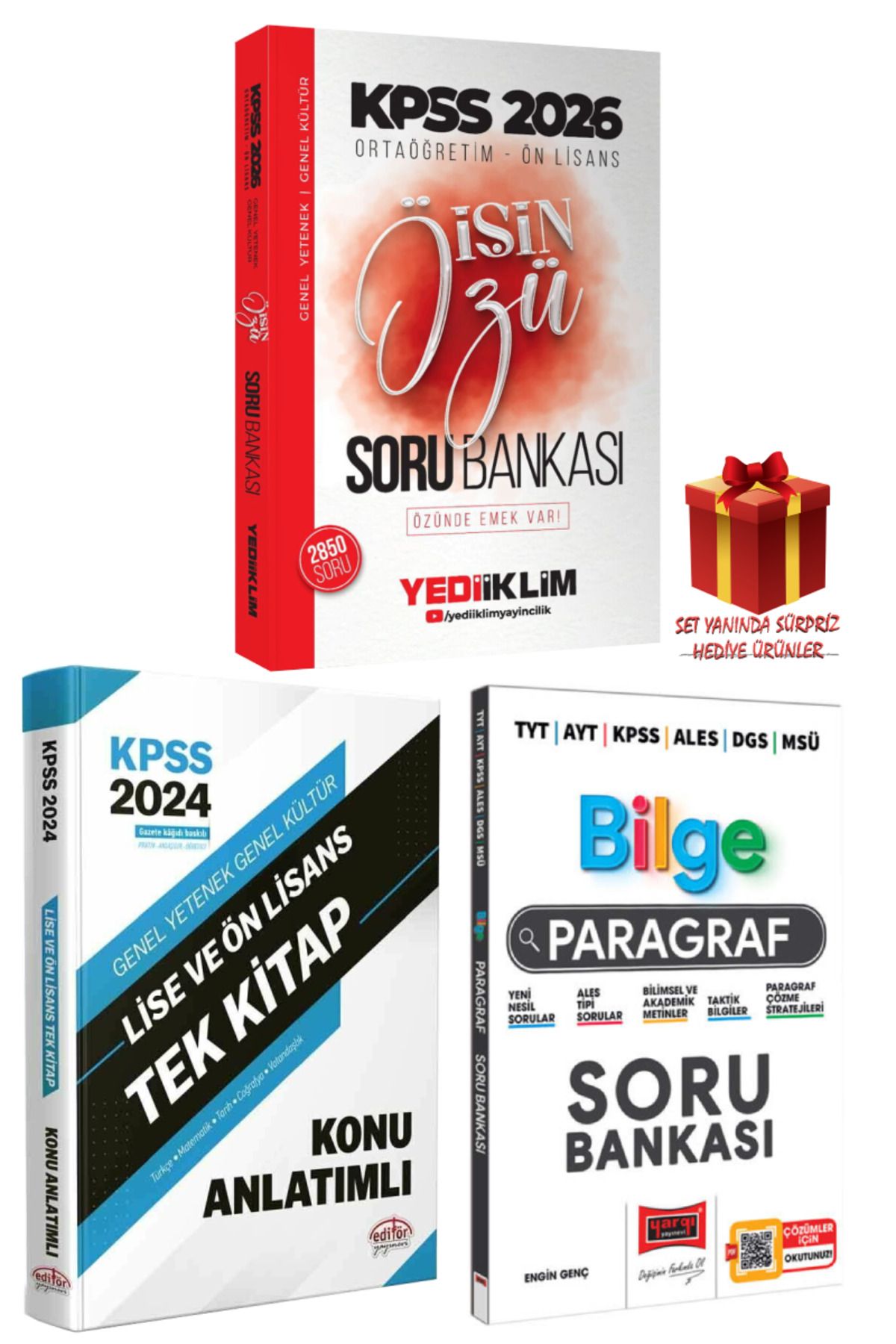 Yediiklim Yayınları 2026 KPSS Ortaöğretim-Ön Lisans İşin Özü Soru Bankası+Tek Kitap Konu Anlatımlı+Paragraf Soru Bankası