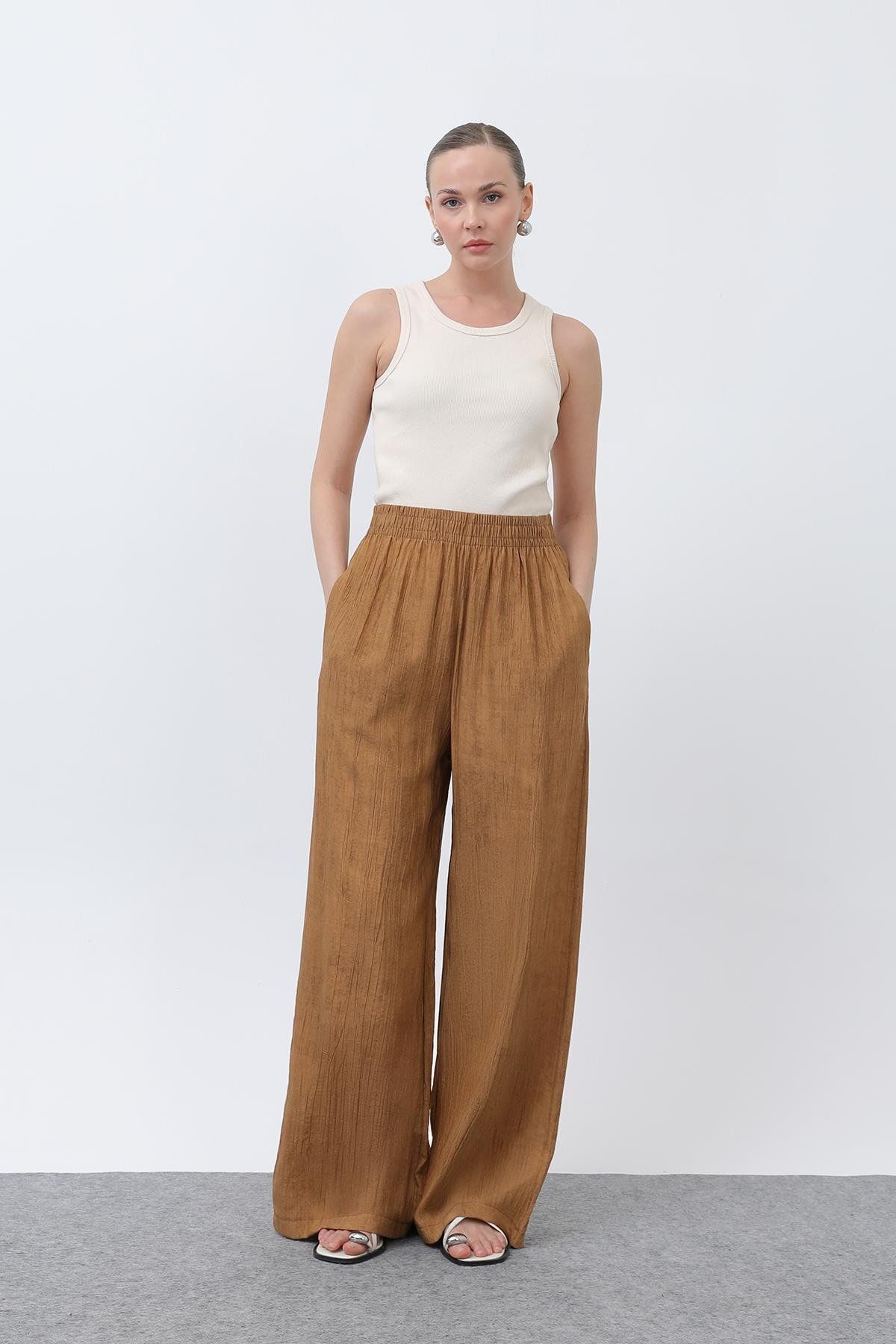 Puane Kadın Beli Lastikli Bol Pantolon - 18238PNT - CAMEL