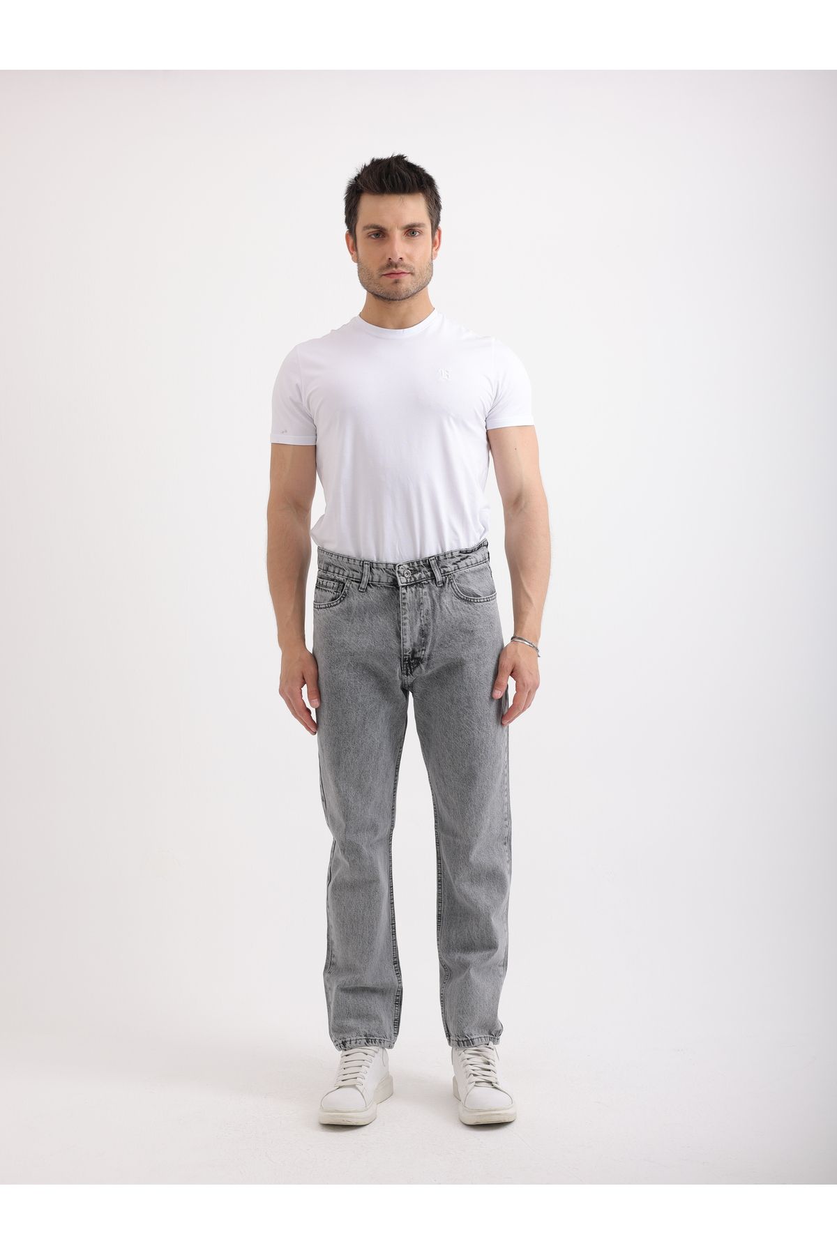 Sabe Erkek Baggy Fit Rahat Kesim Düz Paça Açık Gri Jean Pantolon